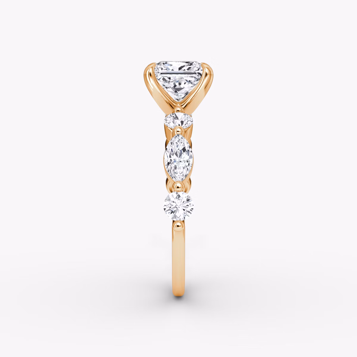 The Mixed Shape Single Shared Prong | Princess | 14k | Rose Gold | bandAccent: Plain | diamondOrientation: vertical | caratWeight: other