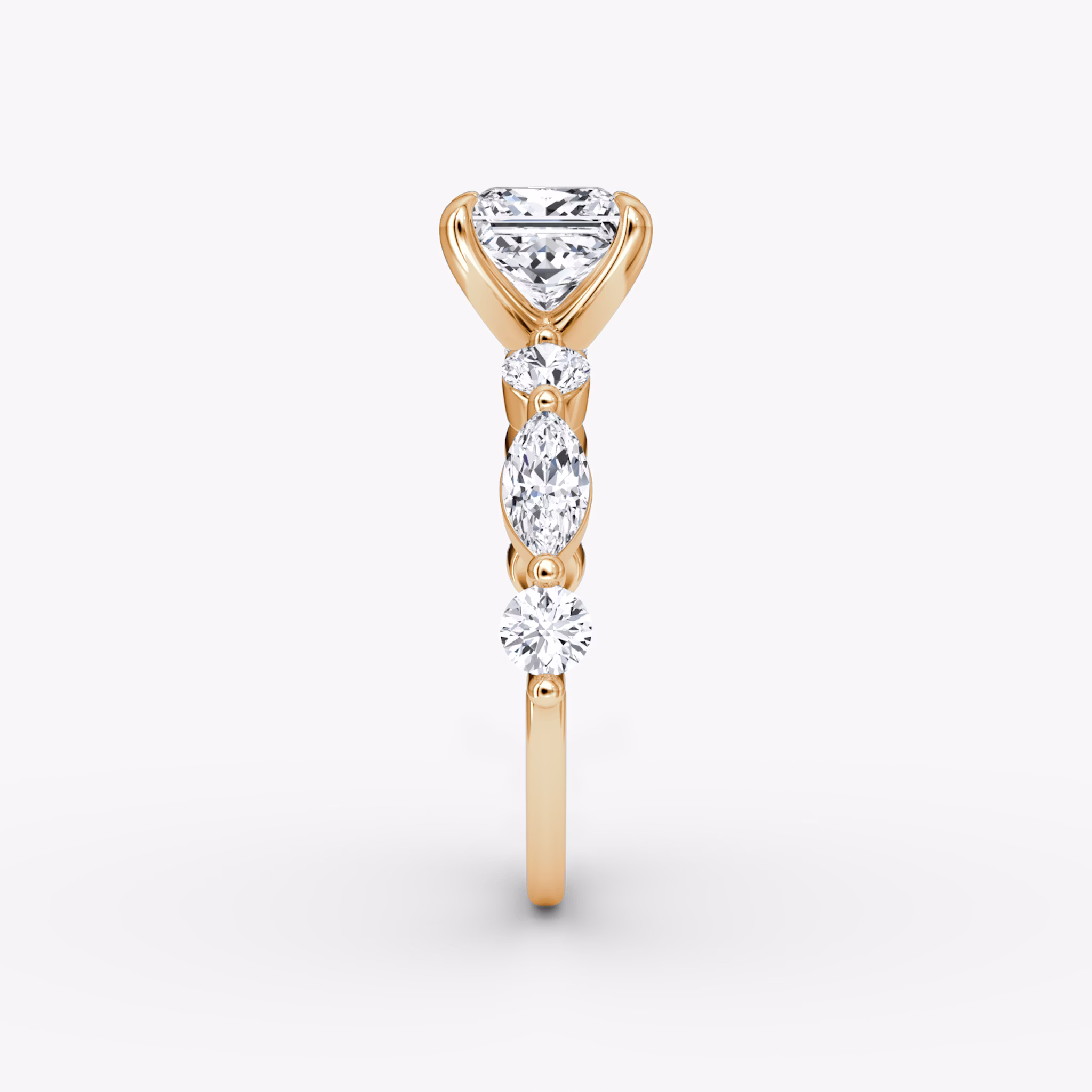 The Mixed Shape Single Shared Prong | Princess | 14k | Rose Gold | bandAccent: Plain | diamondOrientation: vertical | caratWeight: other