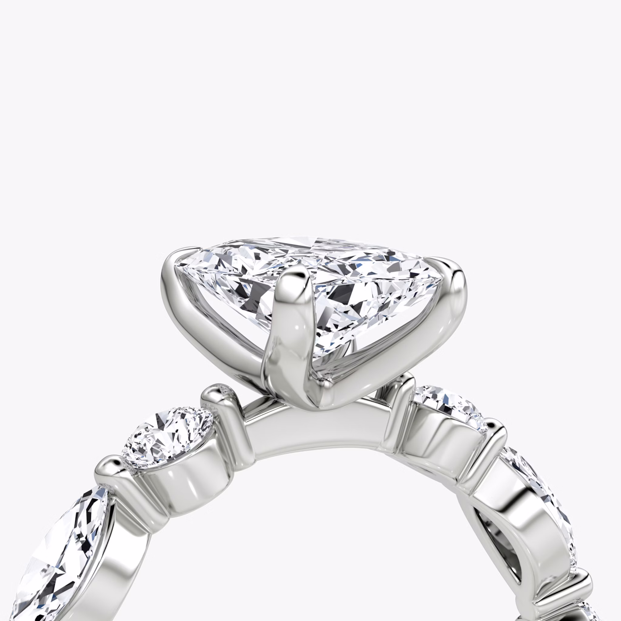 The Mixed Shape Single Shared Prong | Radiant | 18k | White Gold | bandAccent: Plain | diamondOrientation: vertical | caratWeight: other
