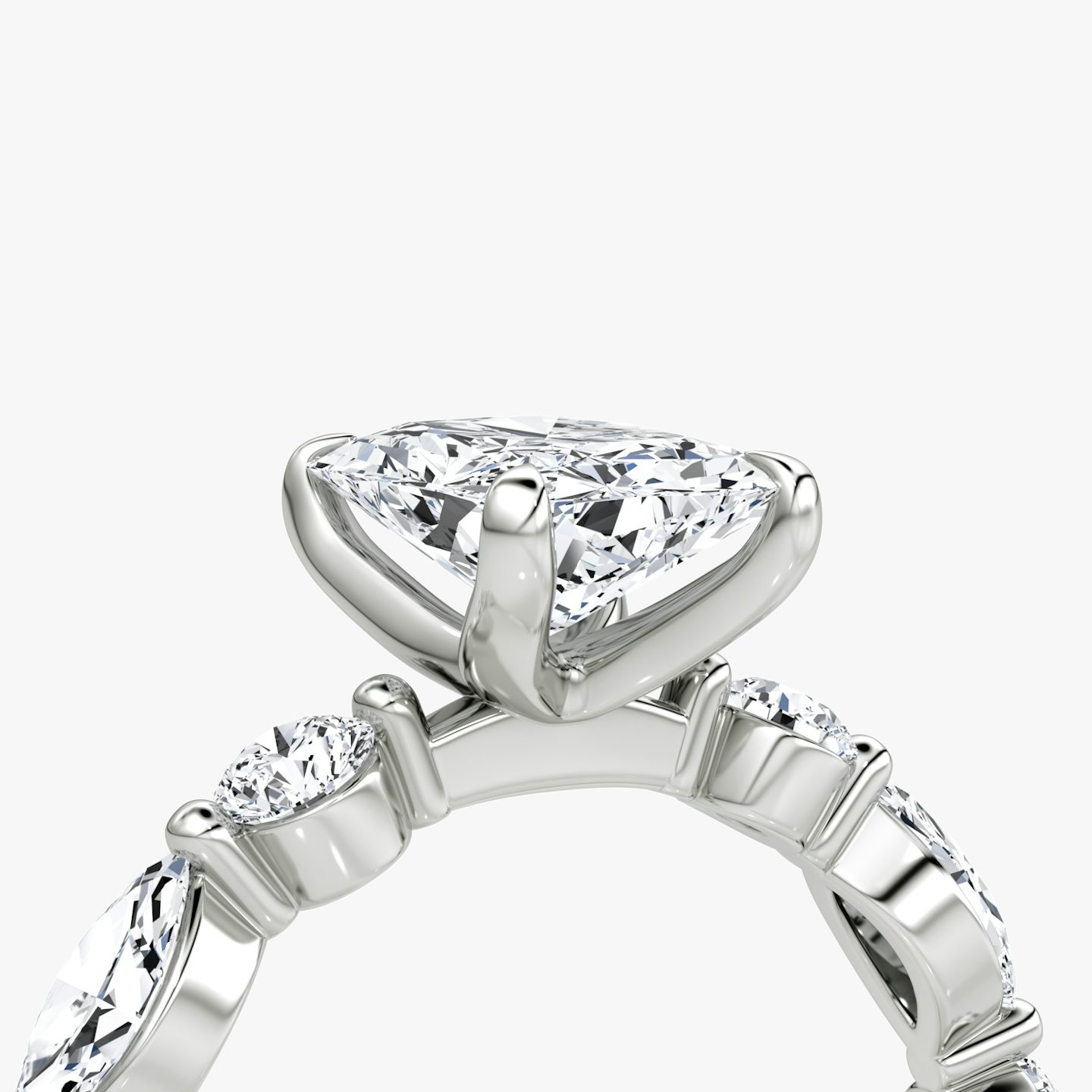 The Mixed Shape Single Shared Prong | Radiant | 18k | White Gold | bandAccent: Plain | diamondOrientation: vertical | caratWeight: other