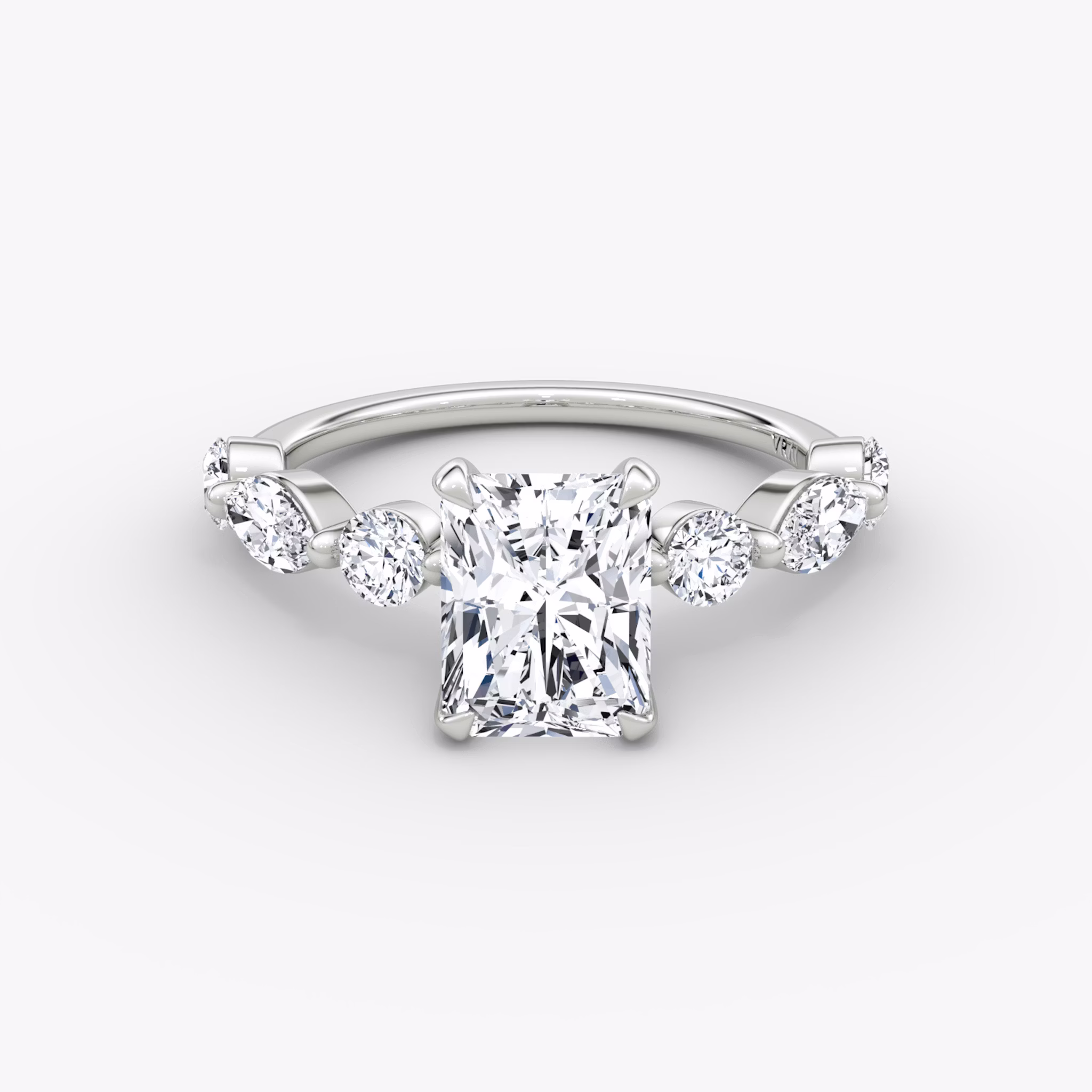 The Mixed Shape Single Shared Prong | Radiant | 18k | White Gold | bandAccent: Plain | diamondOrientation: vertical | caratWeight: other