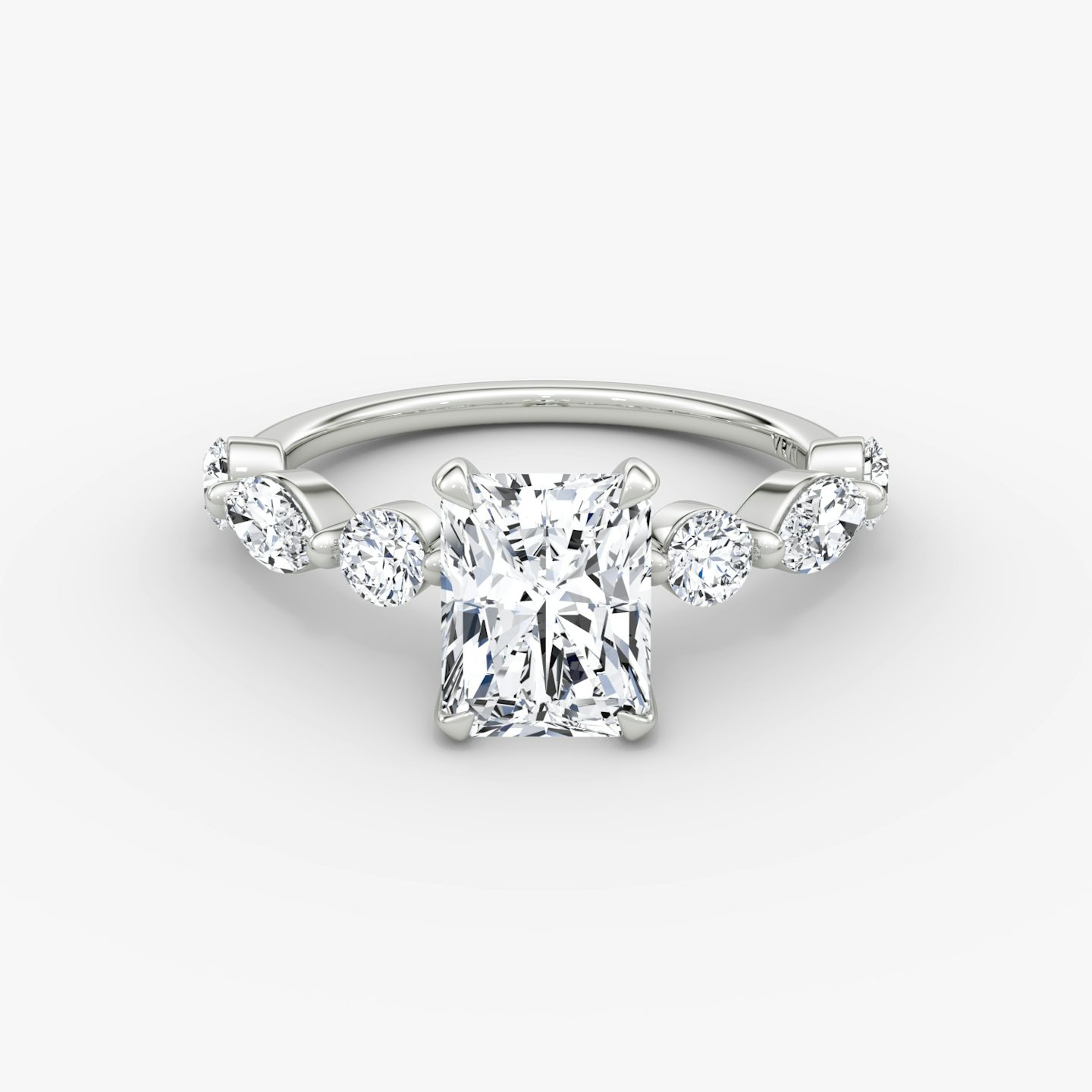 The Mixed Shape Single Shared Prong | Radiant | 18k | White Gold | bandAccent: Plain | diamondOrientation: vertical | caratWeight: other