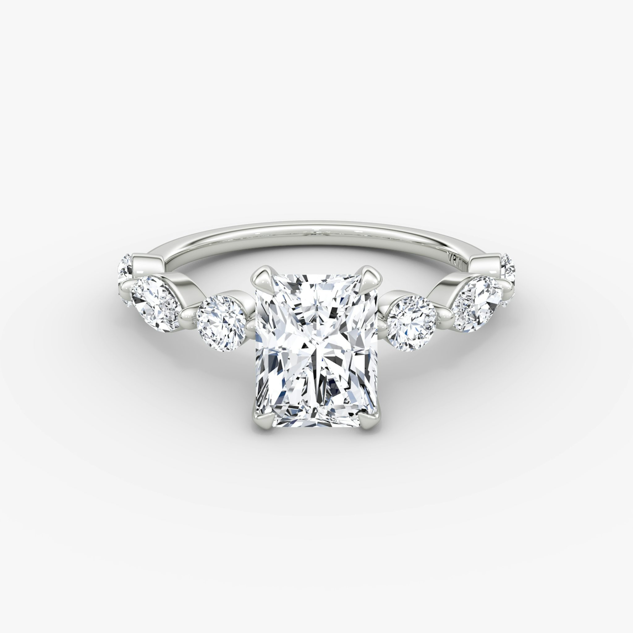 The Mixed Shape Single Shared Prong | Radiant | 18k | White Gold | bandAccent: Plain | diamondOrientation: vertical | caratWeight: other