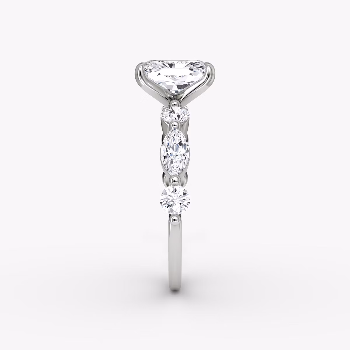 The Mixed Shape Single Shared Prong | Radiant | 18k | White Gold | bandAccent: Plain | diamondOrientation: vertical | caratWeight: other