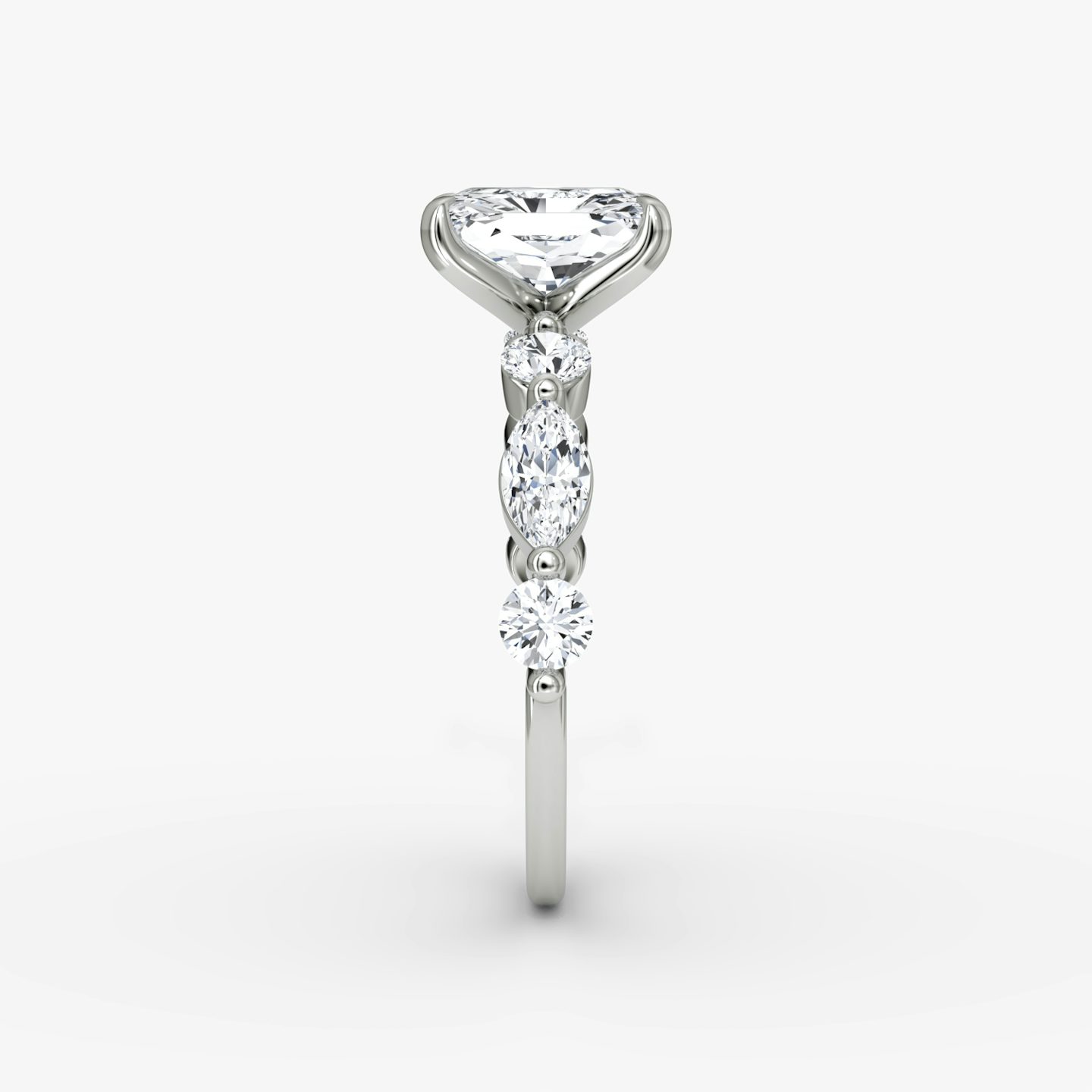 The Mixed Shape Single Shared Prong | Radiant | 18k | White Gold | bandAccent: Plain | diamondOrientation: vertical | caratWeight: other