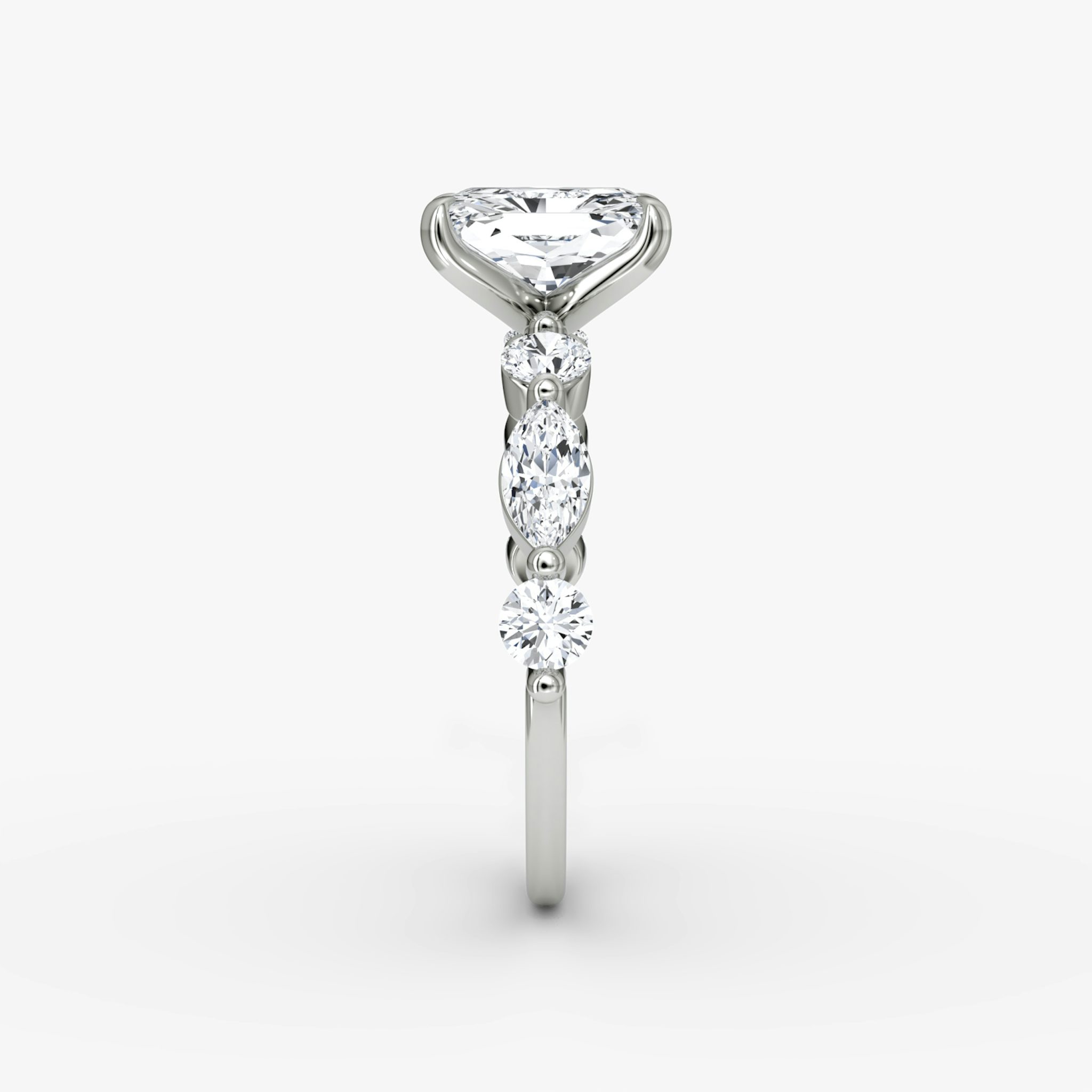 The Mixed Shape Single Shared Prong | Radiant | 18k | White Gold | bandAccent: Plain | diamondOrientation: vertical | caratWeight: other