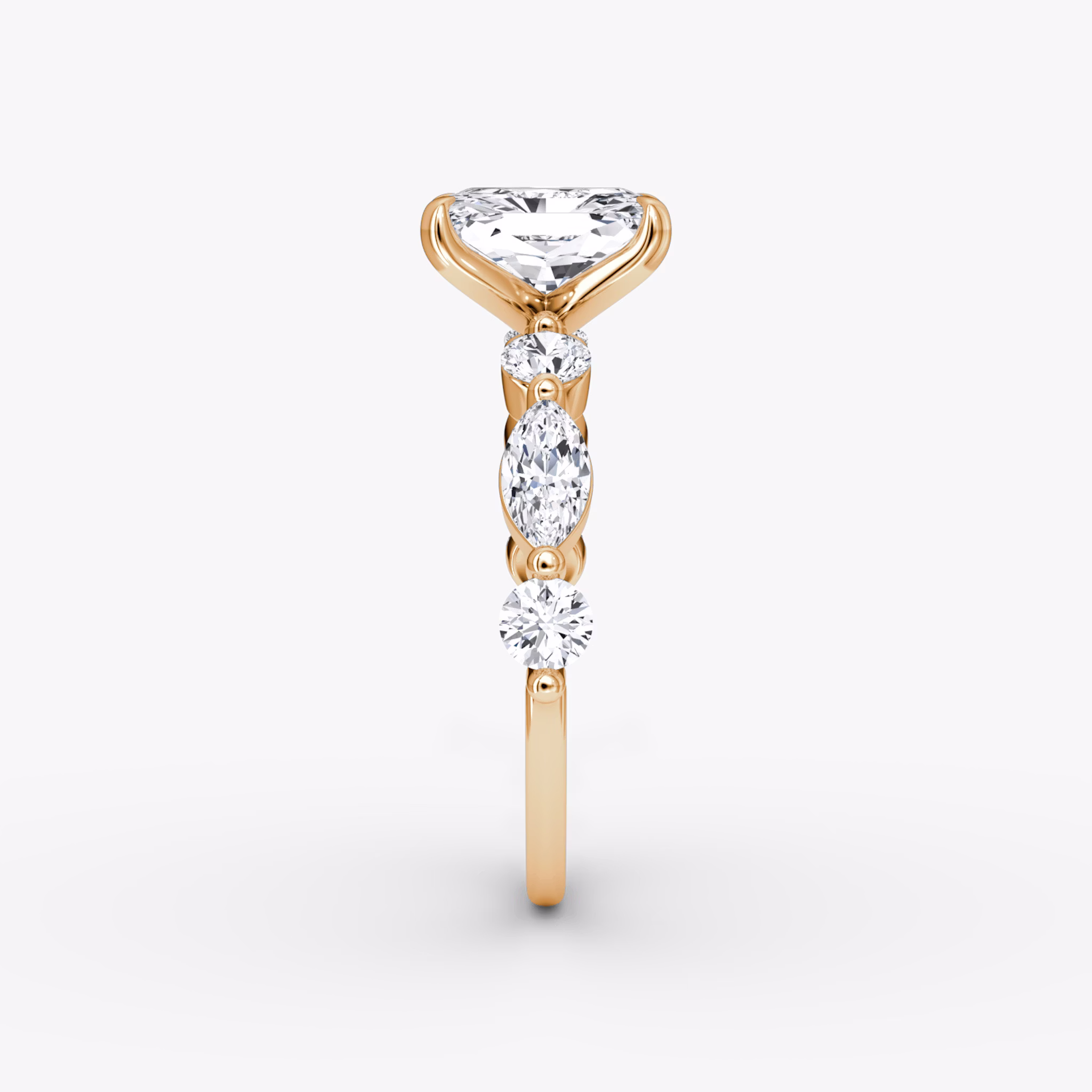 The Mixed Shape Single Shared Prong | Radiant | 14k | Rose Gold | bandAccent: Plain | diamondOrientation: vertical | caratWeight: other