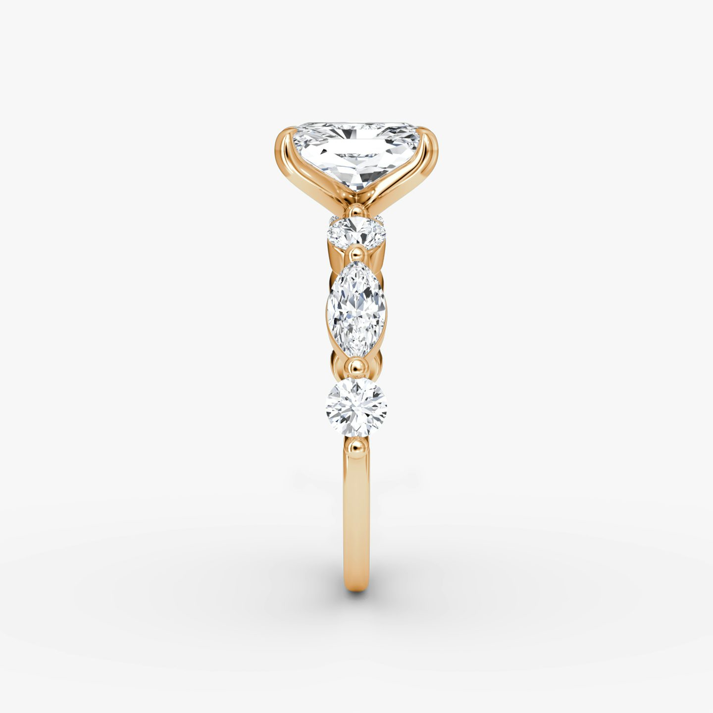 The Mixed Shape Single Shared Prong | Radiant | 14k | Rose Gold | bandAccent: Plain | diamondOrientation: vertical | caratWeight: other