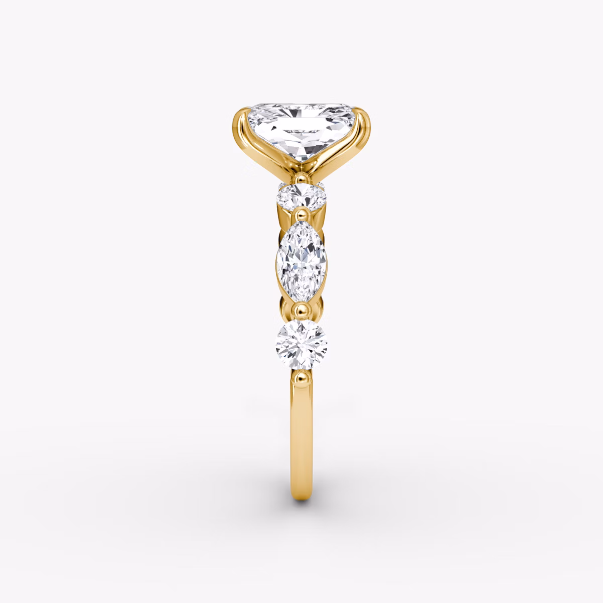 The Mixed Shape Single Shared Prong | Radiant | 18k | Yellow Gold | bandAccent: Plain | diamondOrientation: vertical | caratWeight: other