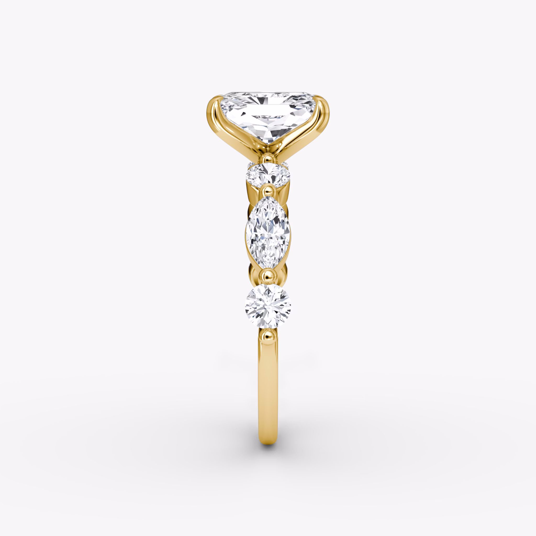 The Mixed Shape Single Shared Prong | Radiant | 18k | Yellow Gold | bandAccent: Plain | diamondOrientation: vertical | caratWeight: other