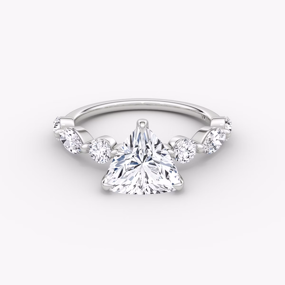 The Mixed Shape Single Shared Prong | Trillion | 18k | White Gold | bandAccent: Plain | diamondOrientation: vertical | caratWeight: other