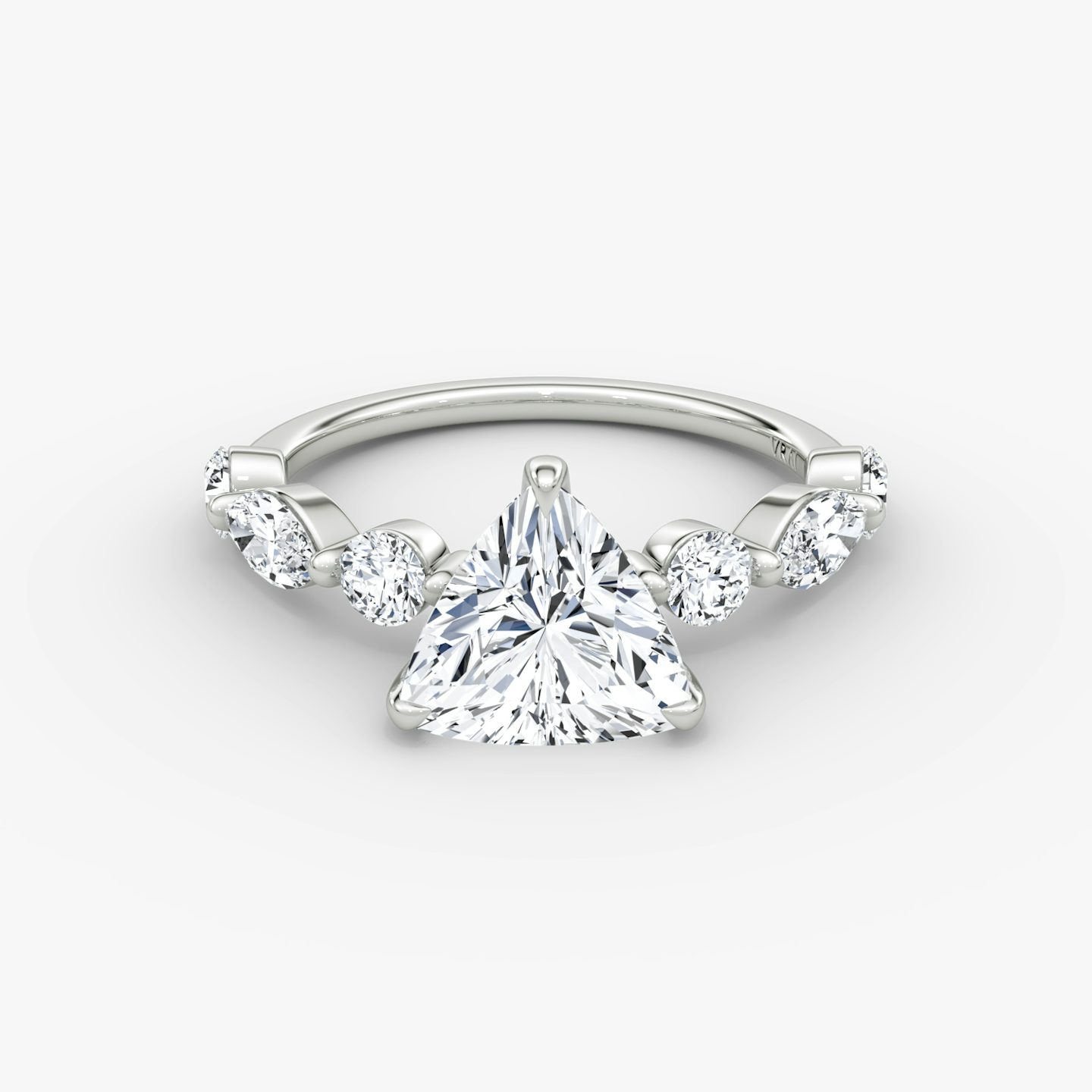 The Mixed Shape Single Shared Prong | Trillion | Platinum | bandAccent: Plain | diamondOrientation: vertical | caratWeight: other