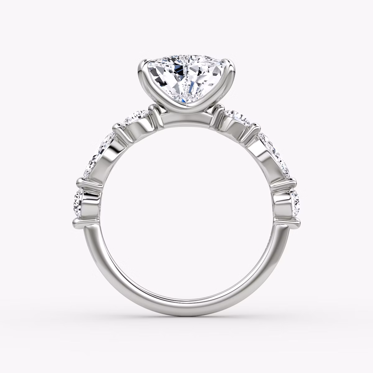 The Mixed Shape Single Shared Prong | Trillion | 18k | White Gold | bandAccent: Plain | diamondOrientation: vertical | caratWeight: other