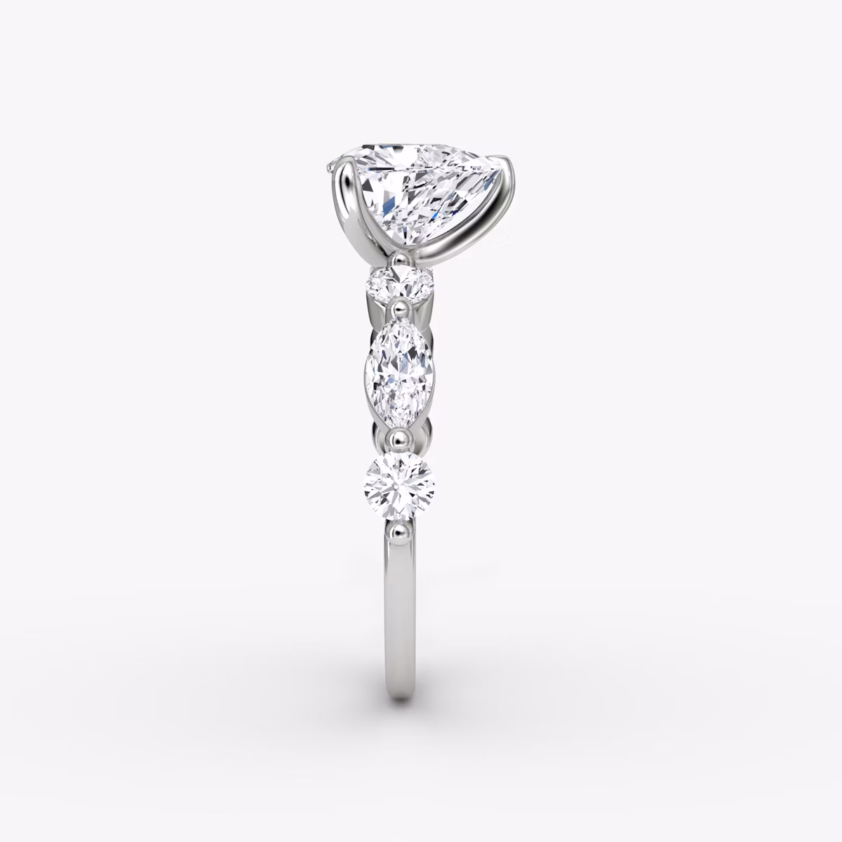 The Mixed Shape Single Shared Prong | Trillion | 18k | White Gold | bandAccent: Plain | diamondOrientation: vertical | caratWeight: other
