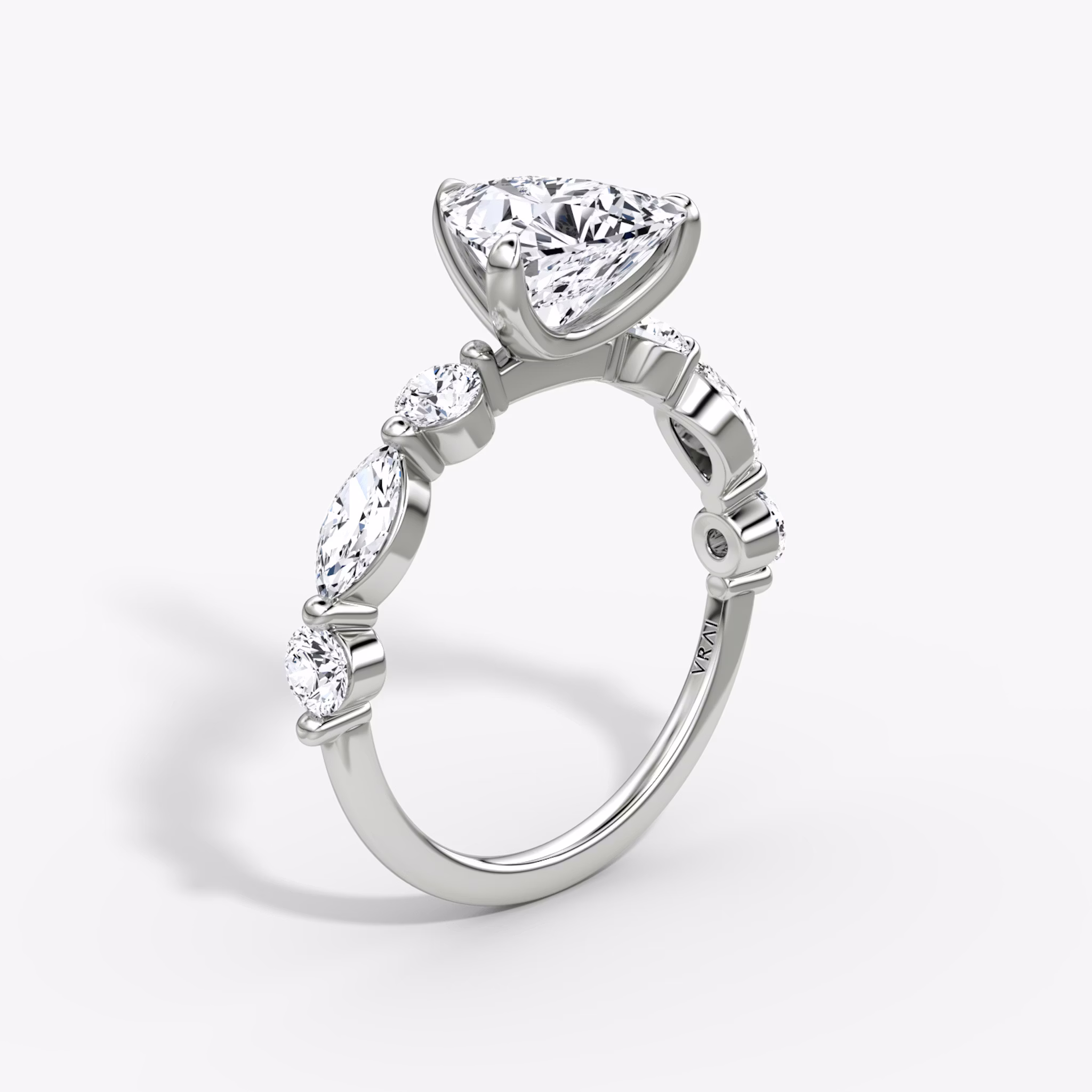 The Mixed Shape Single Shared Prong | Trillion | Platinum | bandAccent: Plain | diamondOrientation: vertical | caratWeight: other