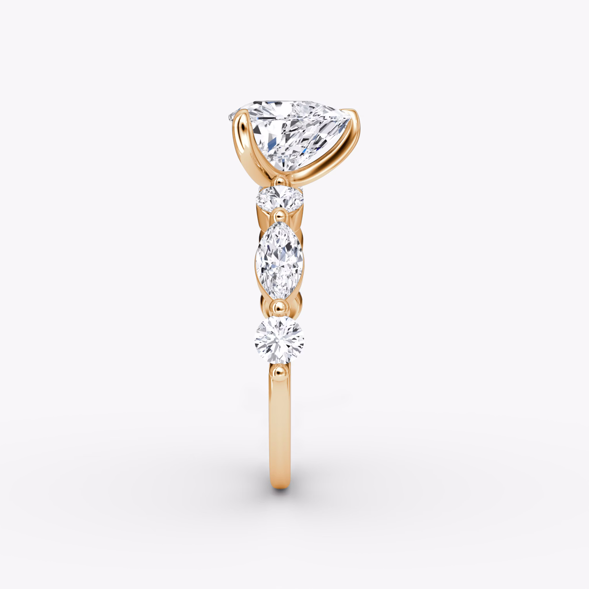 The Mixed Shape Single Shared Prong | Trillion | 14k | Rose Gold | bandAccent: Plain | diamondOrientation: vertical | caratWeight: other