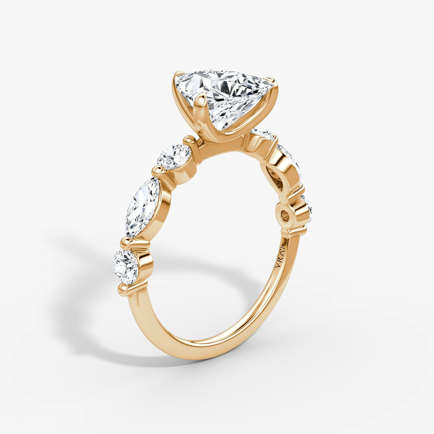The Mixed Shape Single Shared Prong | Trillion | 14k | Rose Gold | bandAccent: Plain | diamondOrientation: vertical | caratWeight: other