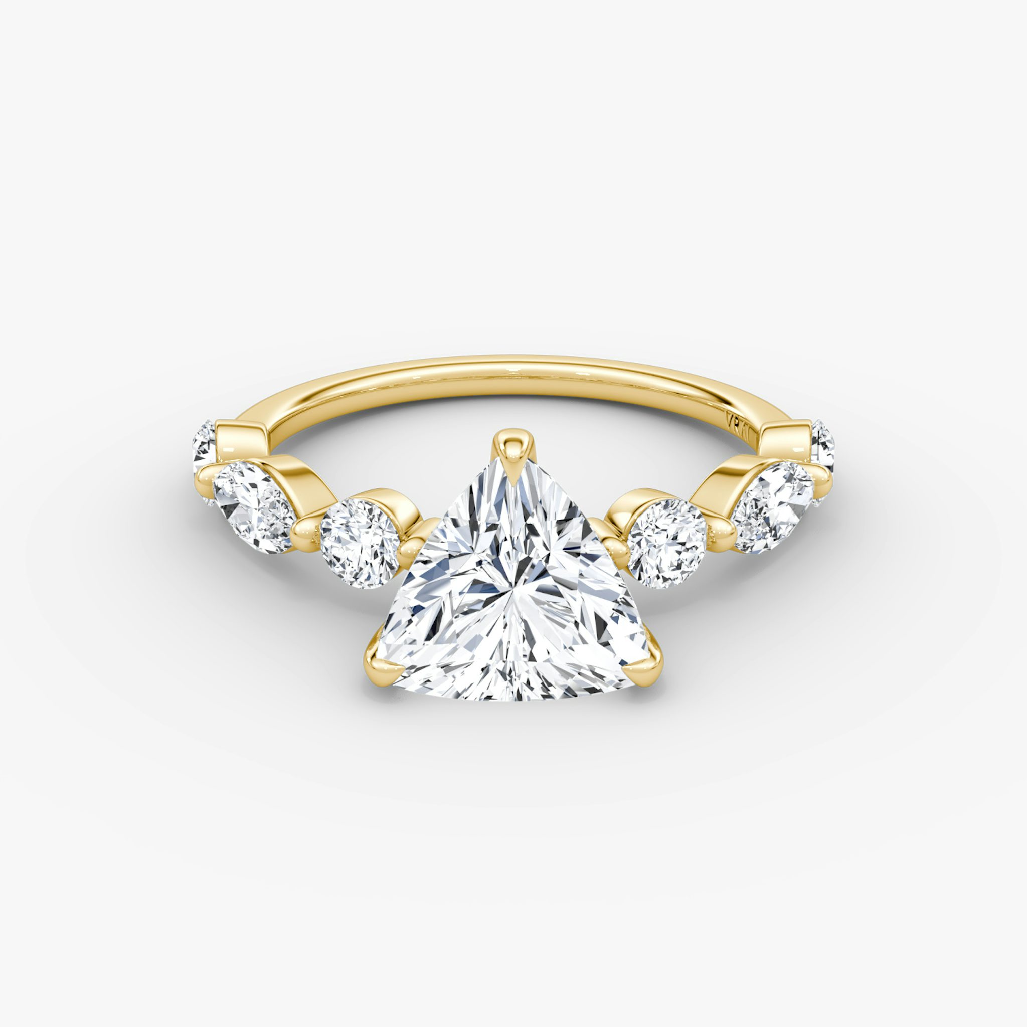 The Mixed Shape Single Shared Prong | Trillion | 18k | Yellow Gold | bandAccent: Plain | diamondOrientation: vertical | caratWeight: other