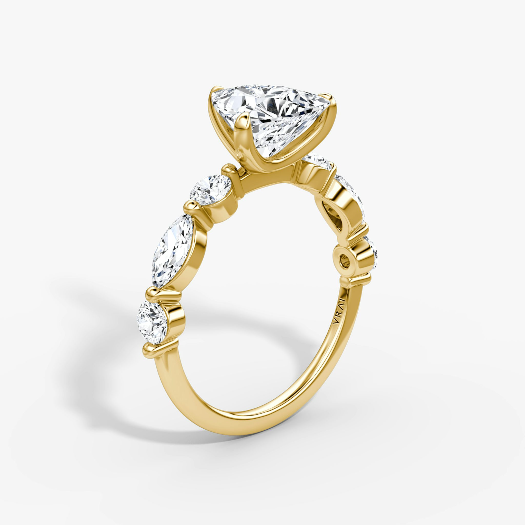 The Mixed Shape Single Shared Prong | Trillion | 18k | Yellow Gold | bandAccent: Plain | diamondOrientation: vertical | caratWeight: other