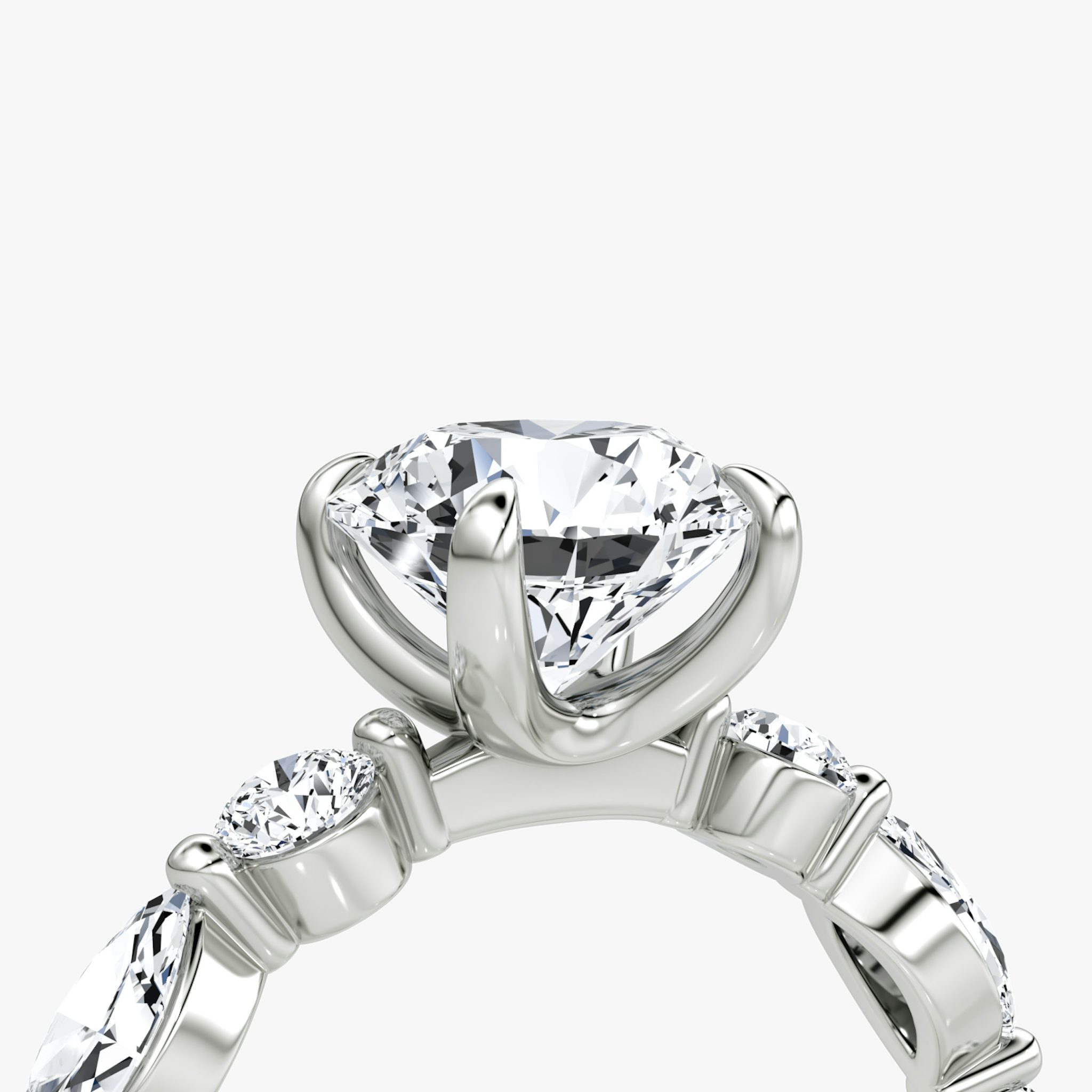 The Mixed Shape Single Shared Prong | Round Brilliant | 18k | White Gold | bandAccent: Plain | caratWeight: other | diamondOrientation: vertical