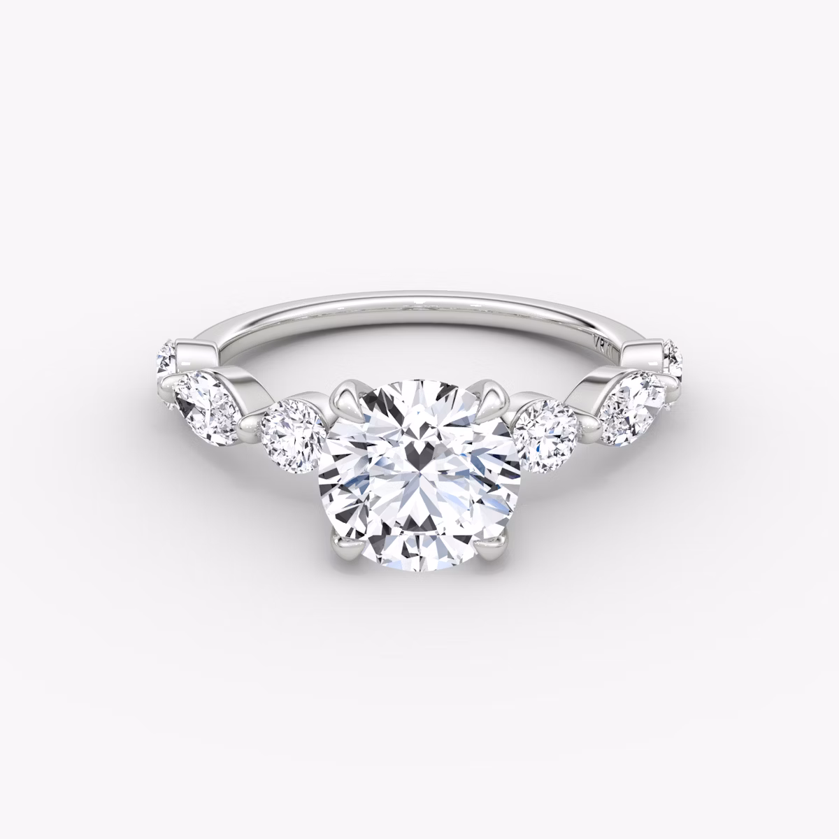 The Mixed Shape Single Shared Prong | Round Brilliant | 18k | White Gold | bandAccent: Plain | caratWeight: other | diamondOrientation: vertical