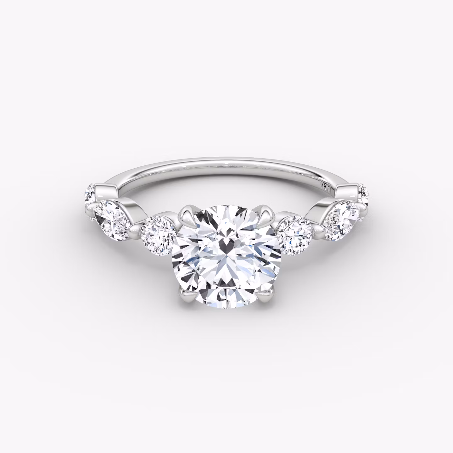 The Mixed Shape Single Shared Prong | Round Brilliant | 18k | White Gold | bandAccent: Plain | caratWeight: 1.5ct | diamondOrientation: vertical