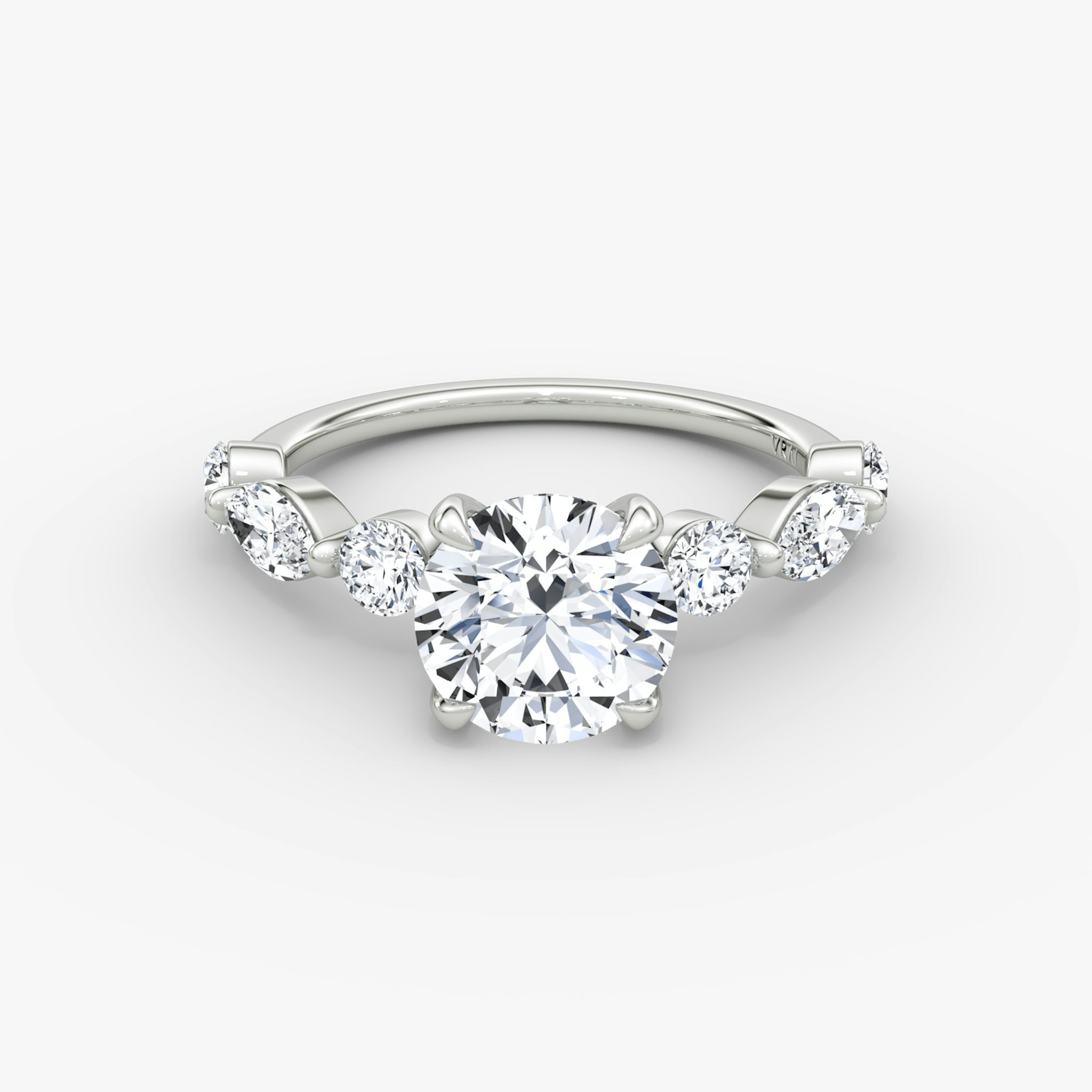 The Mixed Shape Single Shared Prong | Round Brilliant | 18k | White Gold | bandAccent: Plain | caratWeight: other | diamondOrientation: vertical