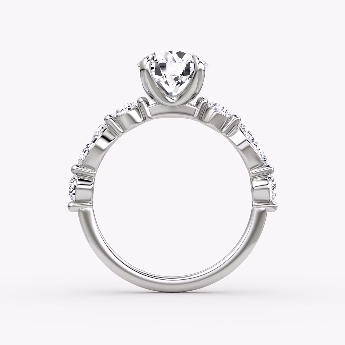 The Mixed Shape Single Shared Prong | Round Brilliant | 18k | White Gold | bandAccent: Plain | caratWeight: other | diamondOrientation: vertical