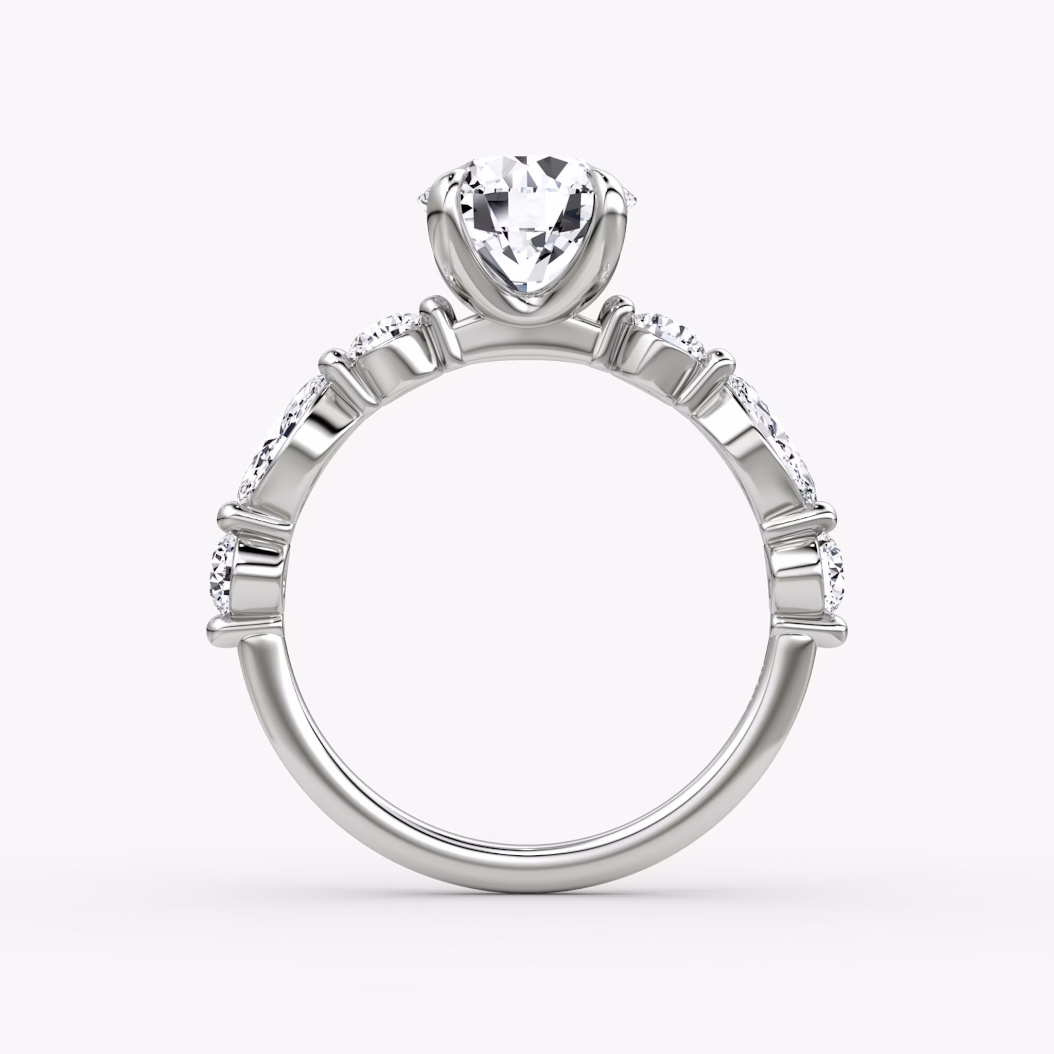 The Mixed Shape Single Shared Prong | Round Brilliant | 18k | White Gold | bandAccent: Plain | caratWeight: other | diamondOrientation: vertical