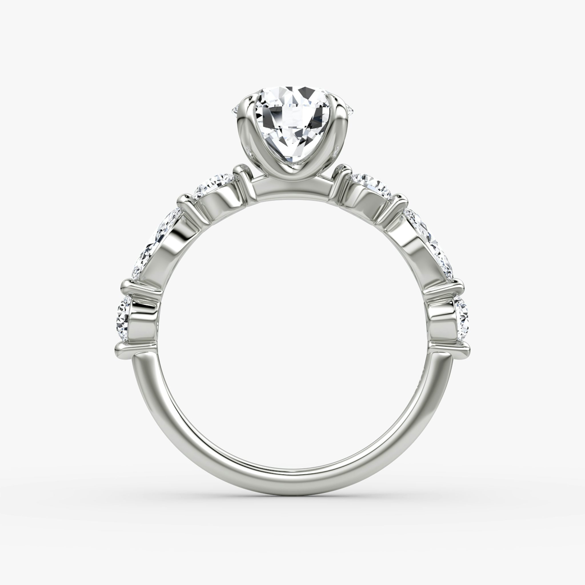The Mixed Shape Single Shared Prong | Round Brilliant | 18k | White Gold | bandAccent: Plain | caratWeight: other | diamondOrientation: vertical
