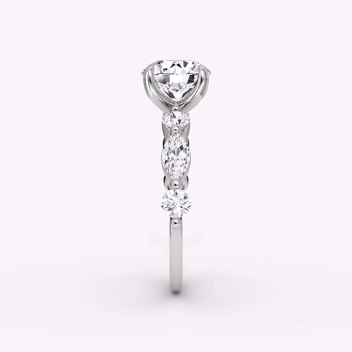 The Mixed Shape Single Shared Prong | Round Brilliant | 18k | White Gold | bandAccent: Plain | caratWeight: other | diamondOrientation: vertical