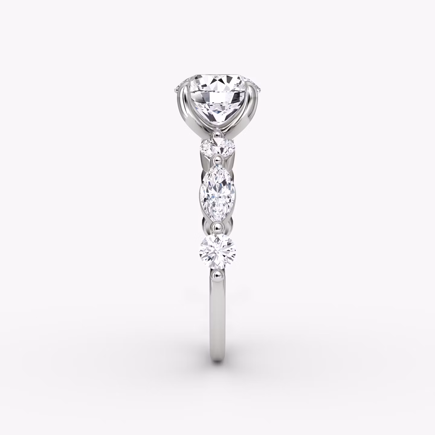The Mixed Shape Single Shared Prong | Round Brilliant | 18k | White Gold | bandAccent: Plain | caratWeight: 1.5ct | diamondOrientation: vertical