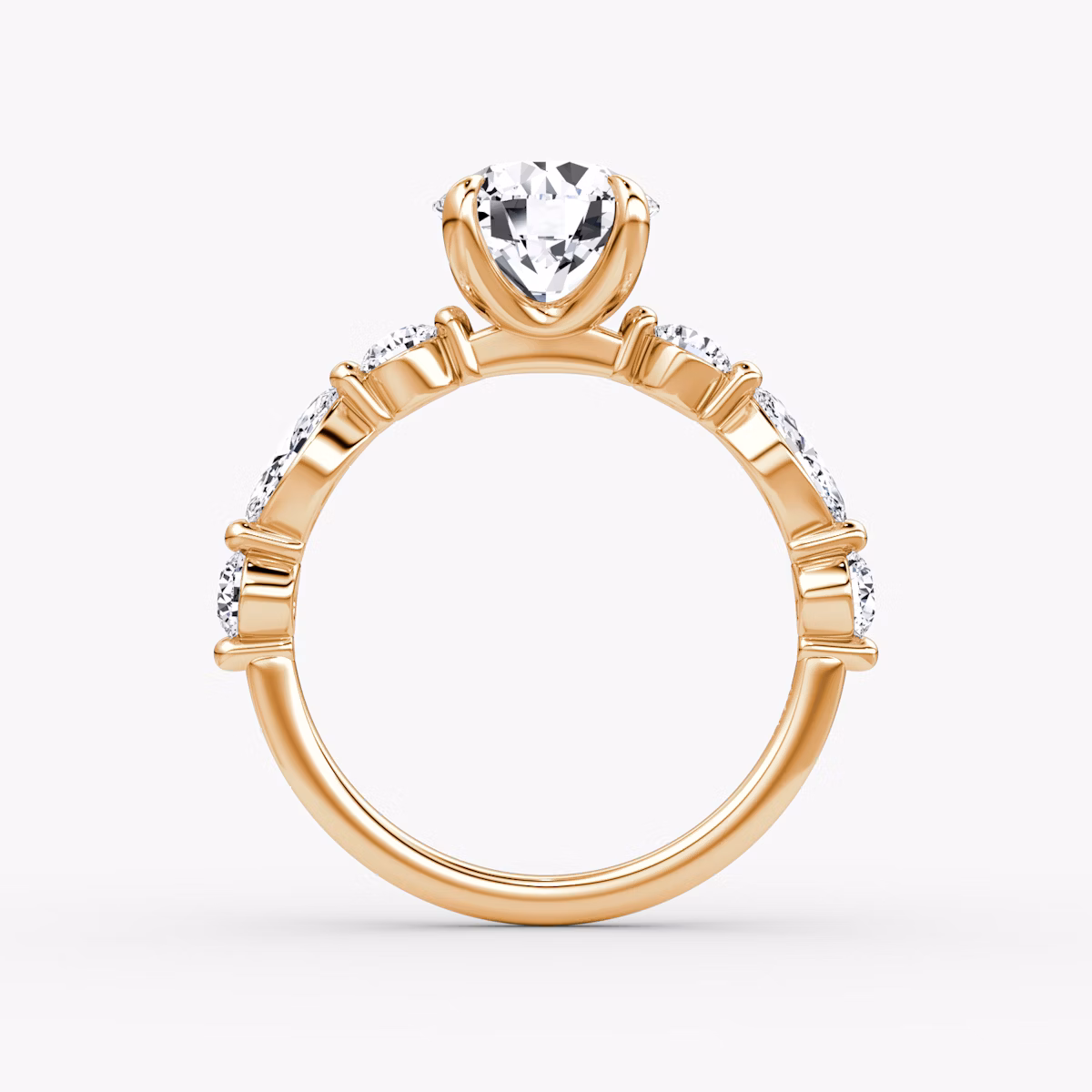 Bague de fiançailles Mixed Shape Single Shared Prong | Rond Brillant | 14k | Or rose | bandAccent: Simple | caratWeight: other | diamondOrientation: vertical