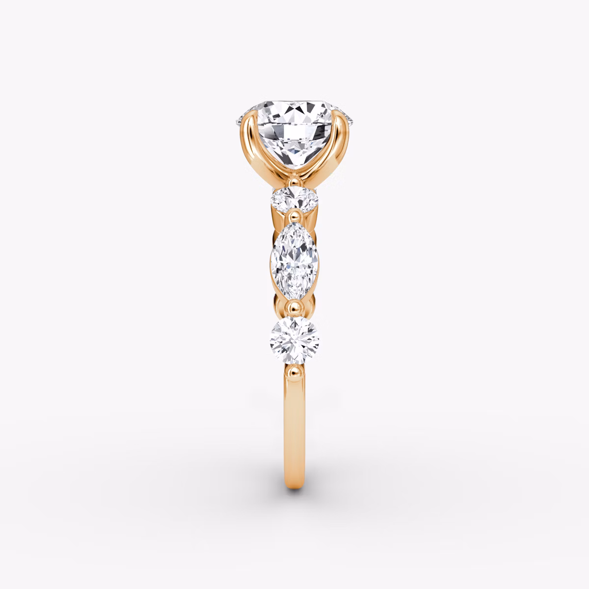 Bague de fiançailles Mixed Shape Single Shared Prong | Rond Brillant | 14k | Or rose | bandAccent: Simple | caratWeight: other | diamondOrientation: vertical