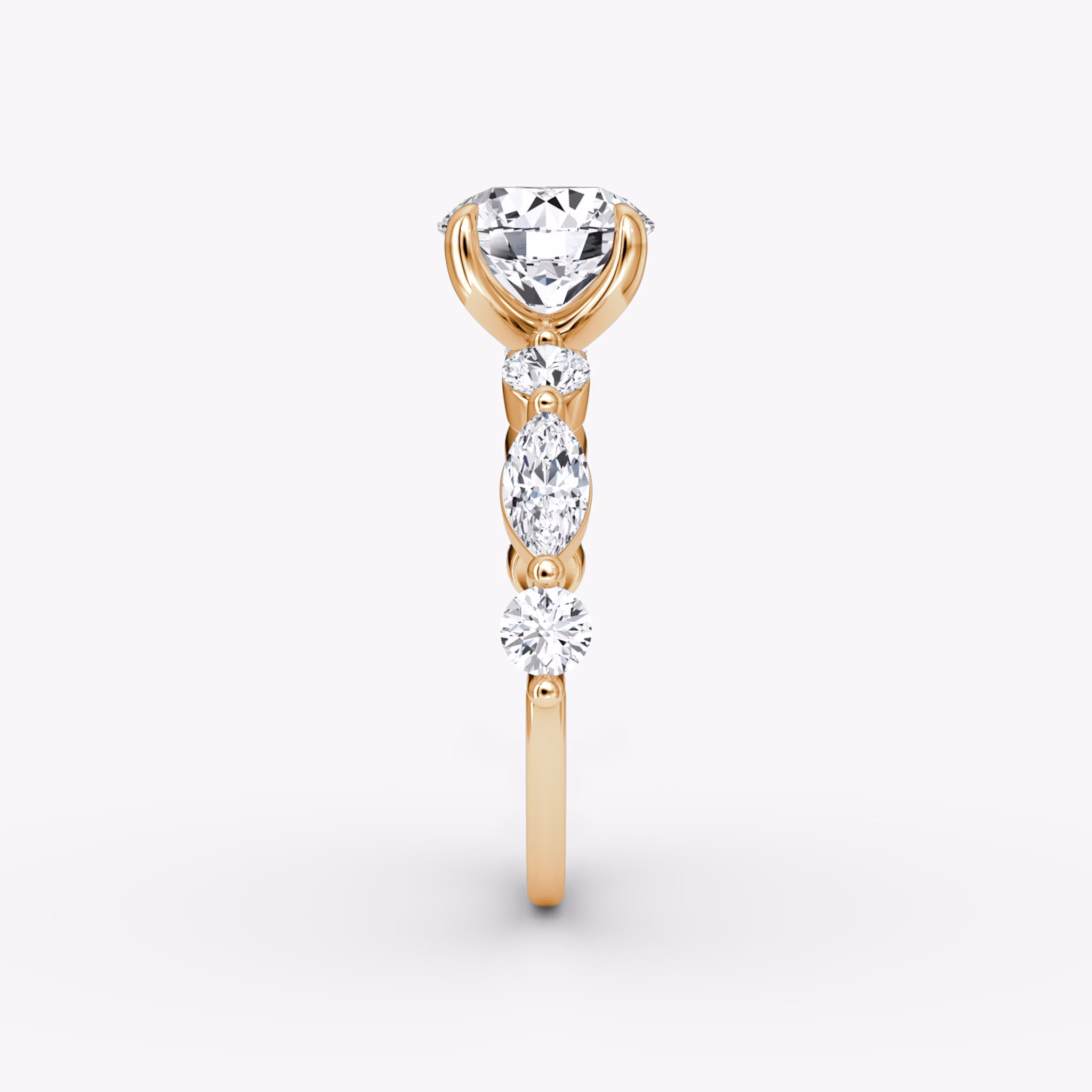 The Mixed Shape Single Shared Prong | Round Brilliant | 14k | Rose Gold | bandAccent: Plain | caratWeight: other | diamondOrientation: vertical