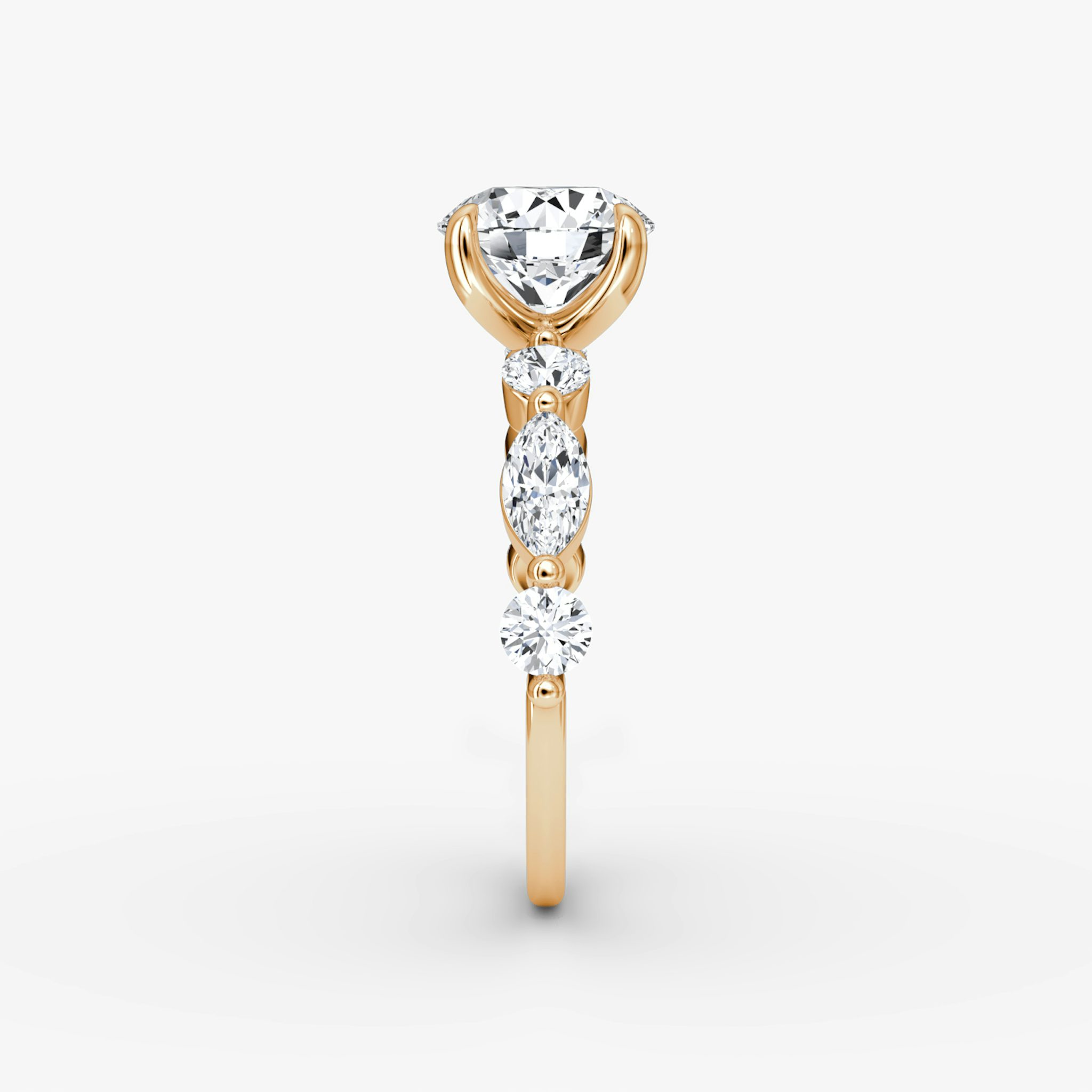 The Mixed Shape Single Shared Prong | Round Brilliant | 14k | Rose Gold | bandAccent: Plain | caratWeight: other | diamondOrientation: vertical