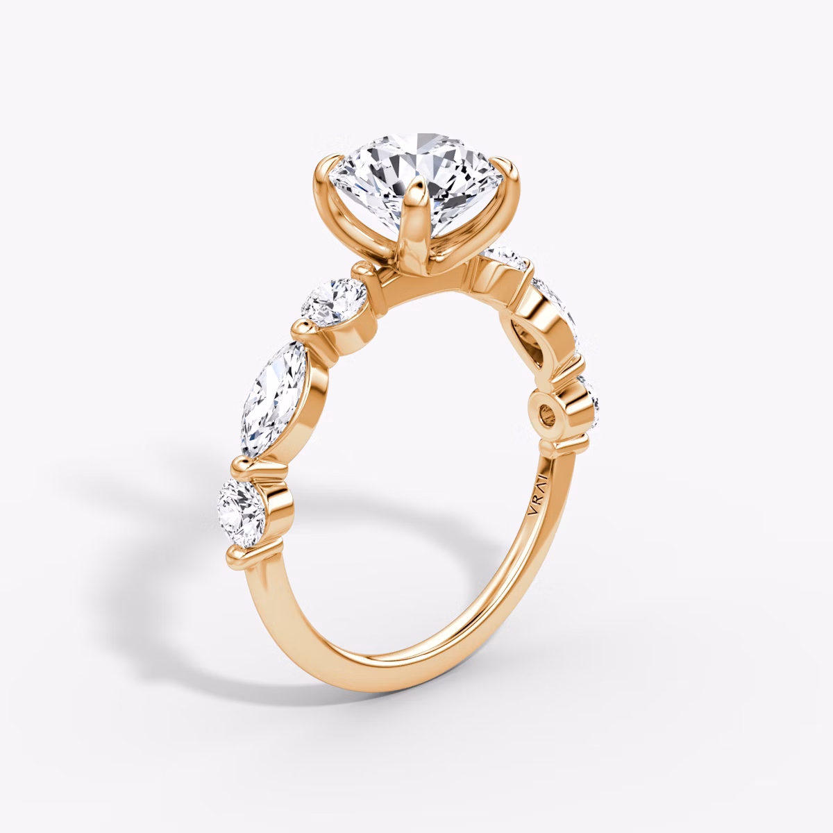 Bague de fiançailles Mixed Shape Single Shared Prong | Rond Brillant | 14k | Or rose | bandAccent: Simple | caratWeight: other | diamondOrientation: vertical