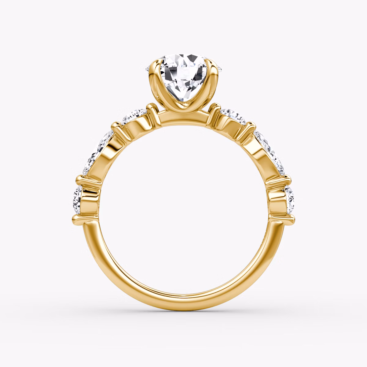 Anillo de compromiso Mixed Shape Single Shared Prong | Brillante | 18k | Oro amarillo | bandAccent: Simple | caratWeight: other | diamondOrientation: vertical
