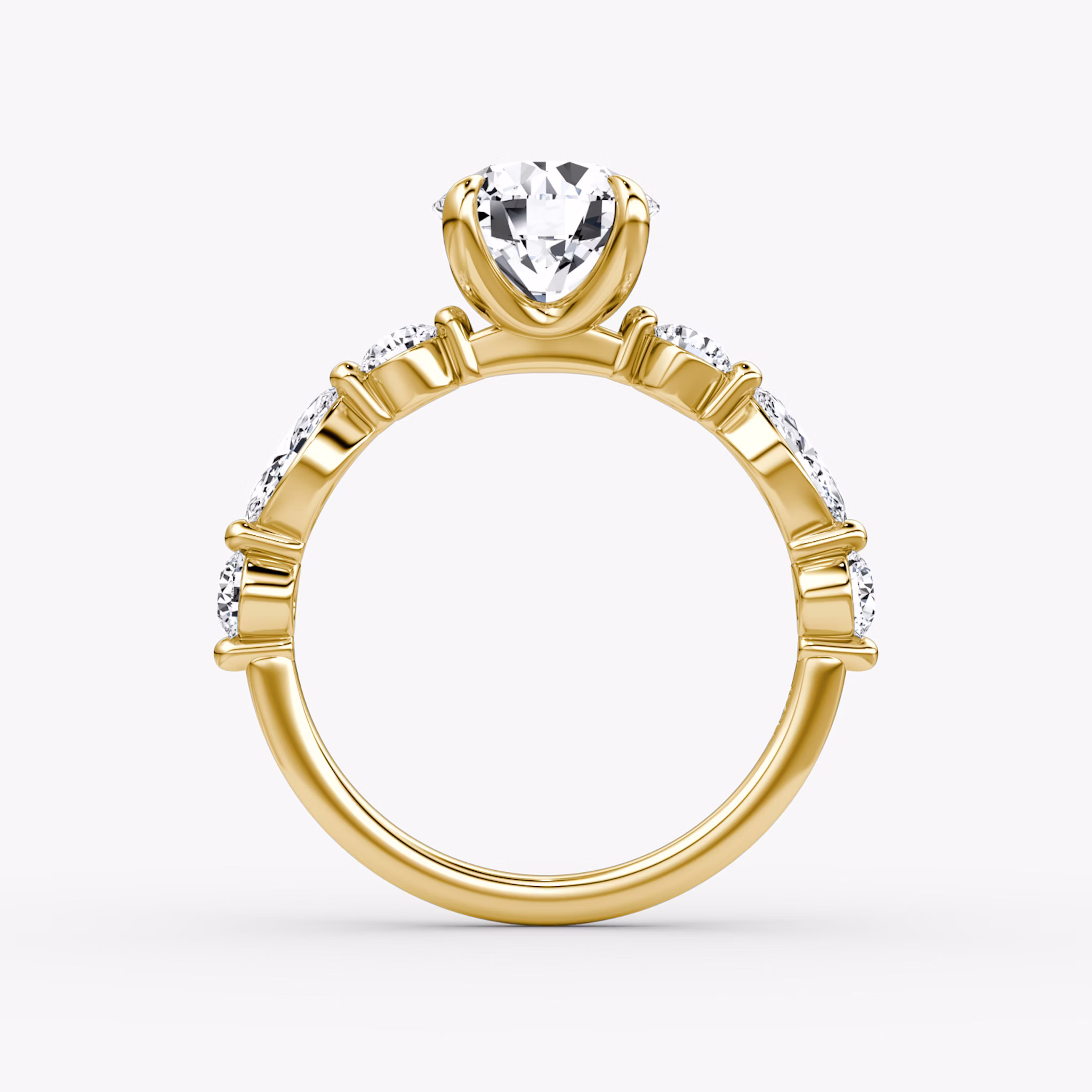 The Mixed Shape Single Shared Prong | Round Brilliant | 18k | Yellow Gold | bandAccent: Plain | caratWeight: other | diamondOrientation: vertical
