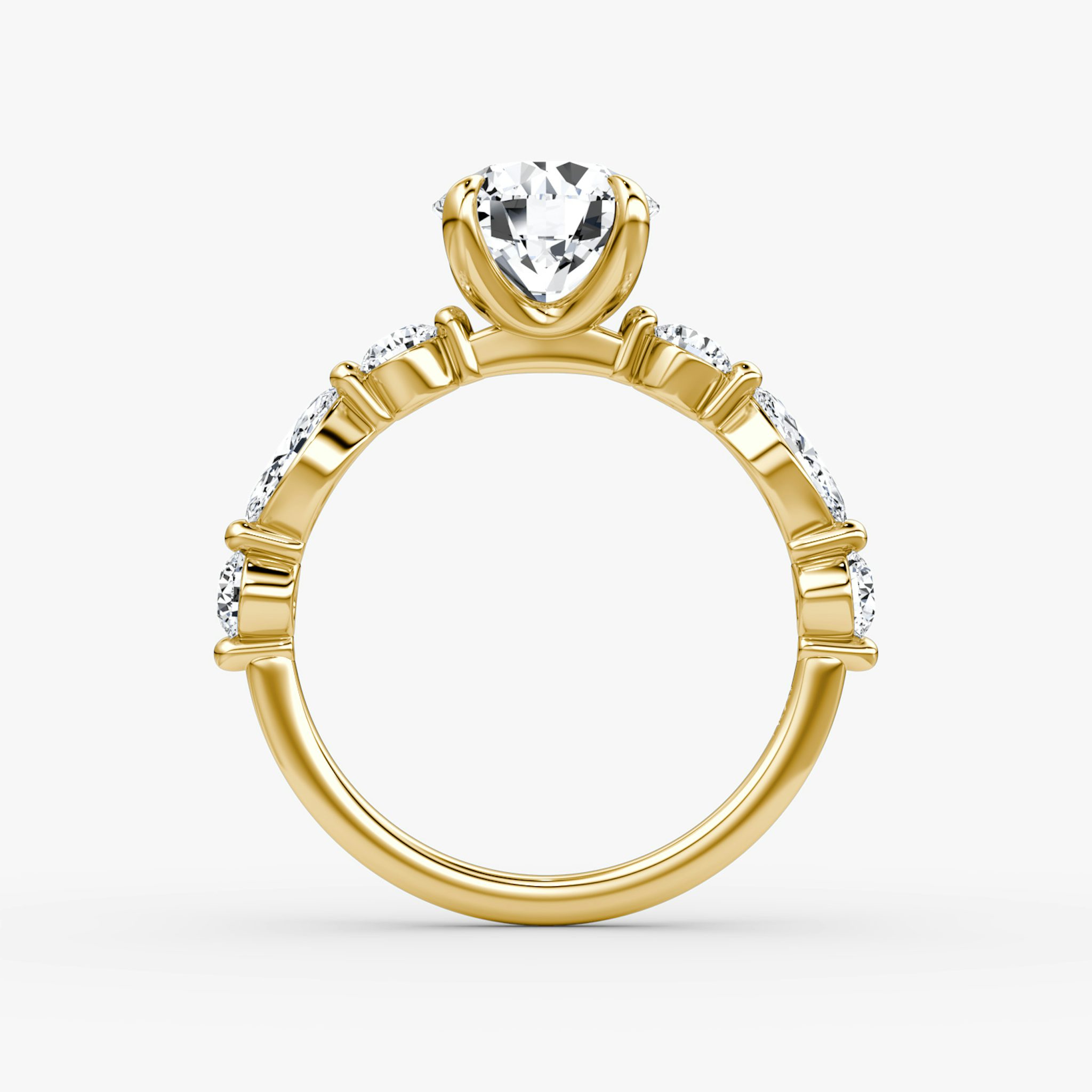 The Mixed Shape Single Shared Prong | Round Brilliant | 18k | Yellow Gold | bandAccent: Plain | caratWeight: other | diamondOrientation: vertical