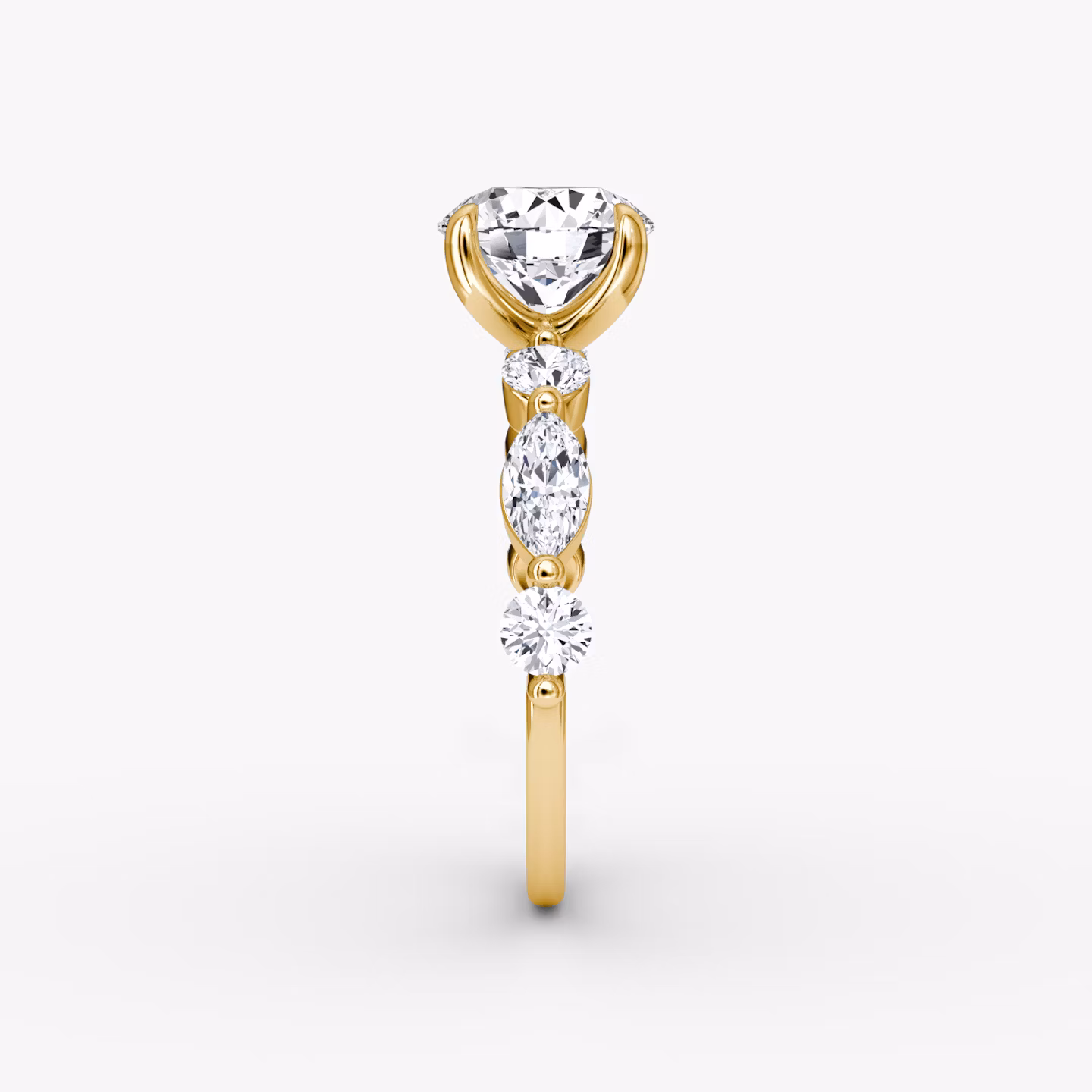 The Mixed Shape Single Shared Prong | Round Brilliant | 18k | Yellow Gold | bandAccent: Plain | caratWeight: 1.0ct | diamondOrientation: vertical