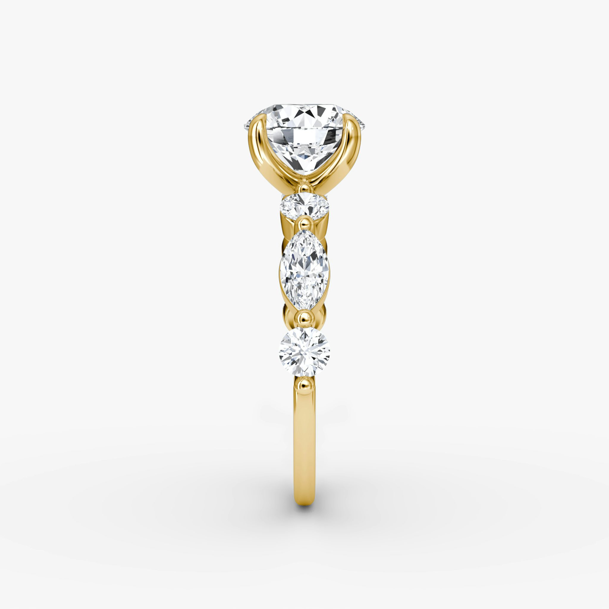 The Mixed Shape Single Shared Prong | Round Brilliant | 18k | Yellow Gold | bandAccent: Plain | caratWeight: other | diamondOrientation: vertical