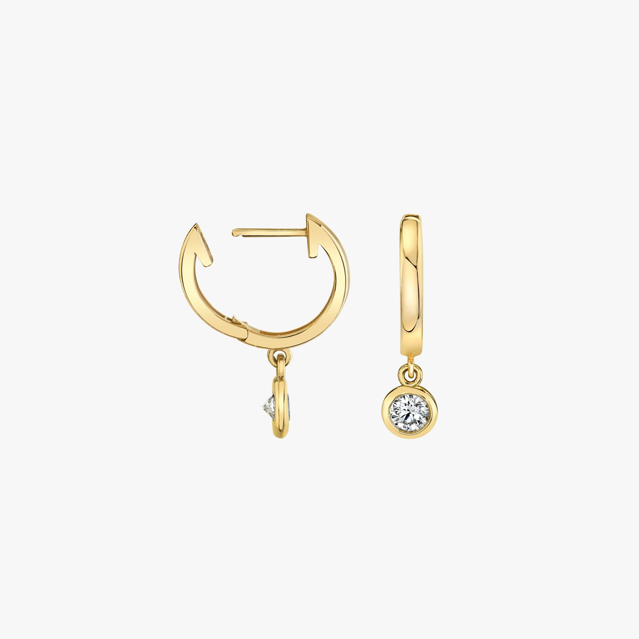 Petite Bezel Drop Huggie Hoop | Round Brilliant | 14k | Yellow Gold | caratWeight: 0.10ct