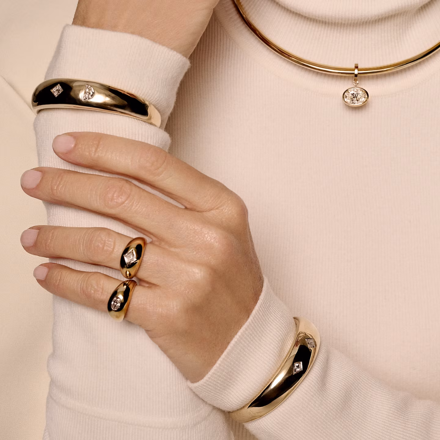 Dome Cuff Bracelet | Lozenge + Kite | 14k | Yellow Gold | wristSize: Large