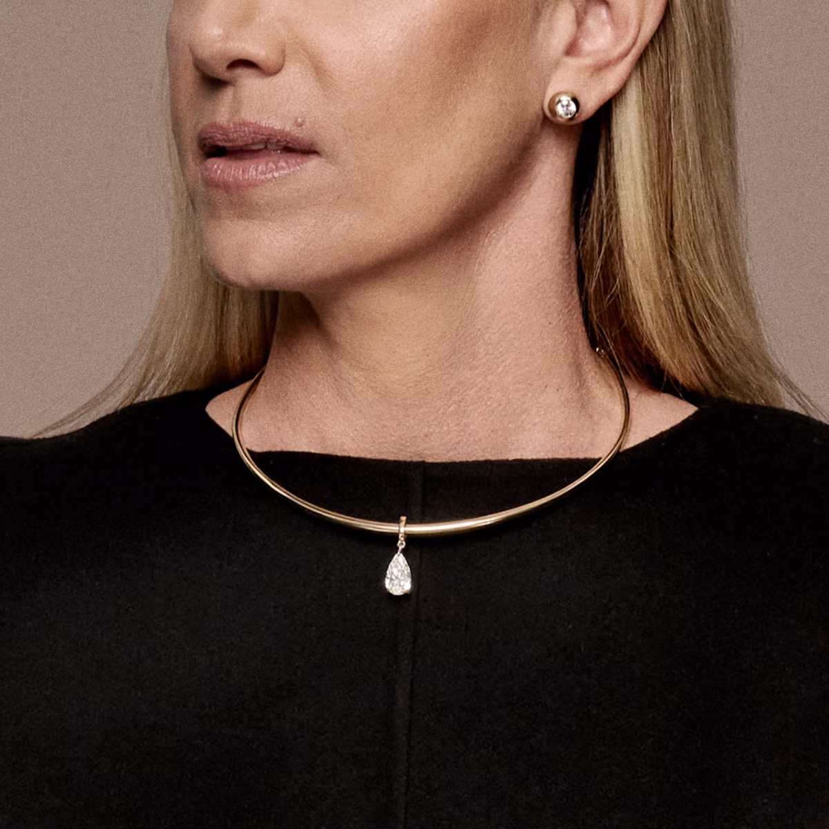 Collar with Drop Pendant | Pear | 14k | Yellow Gold | chainLength: 16.5