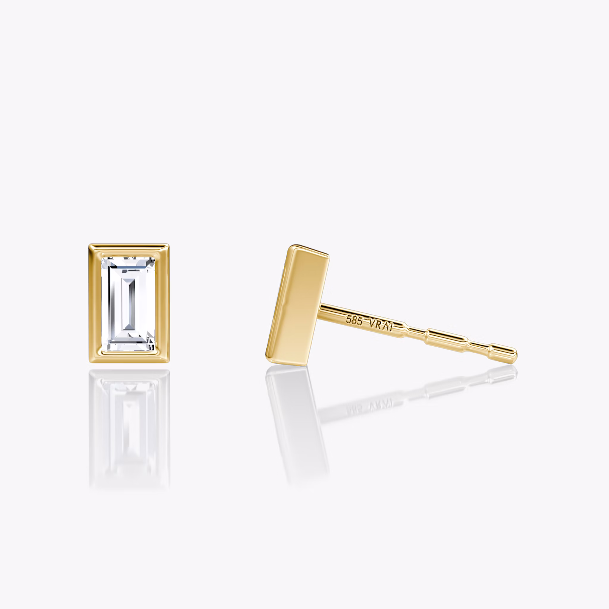 Bezel Solitaire Stud | Baguette | 14k | Yellow Gold | caratWeight: 0.10ct