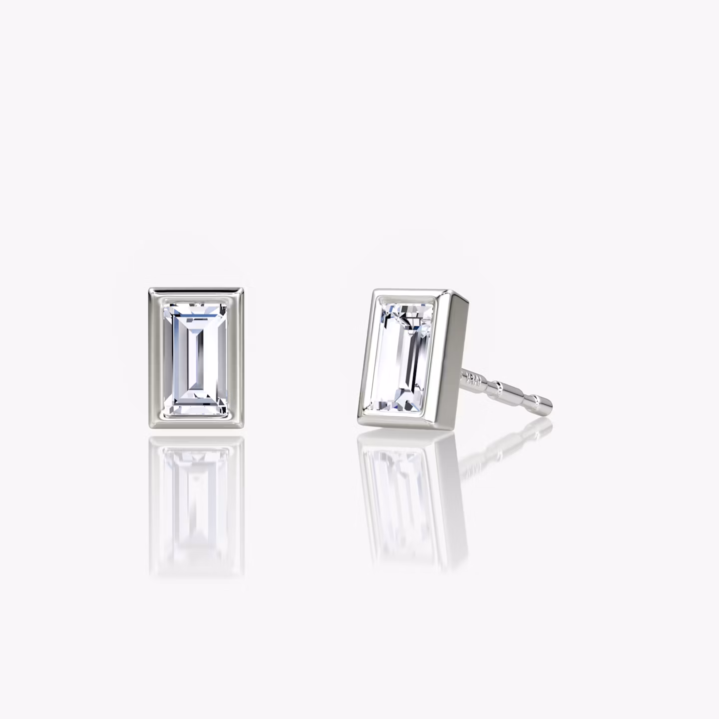 Bezel Solitaire Stud Baguette | White Gold