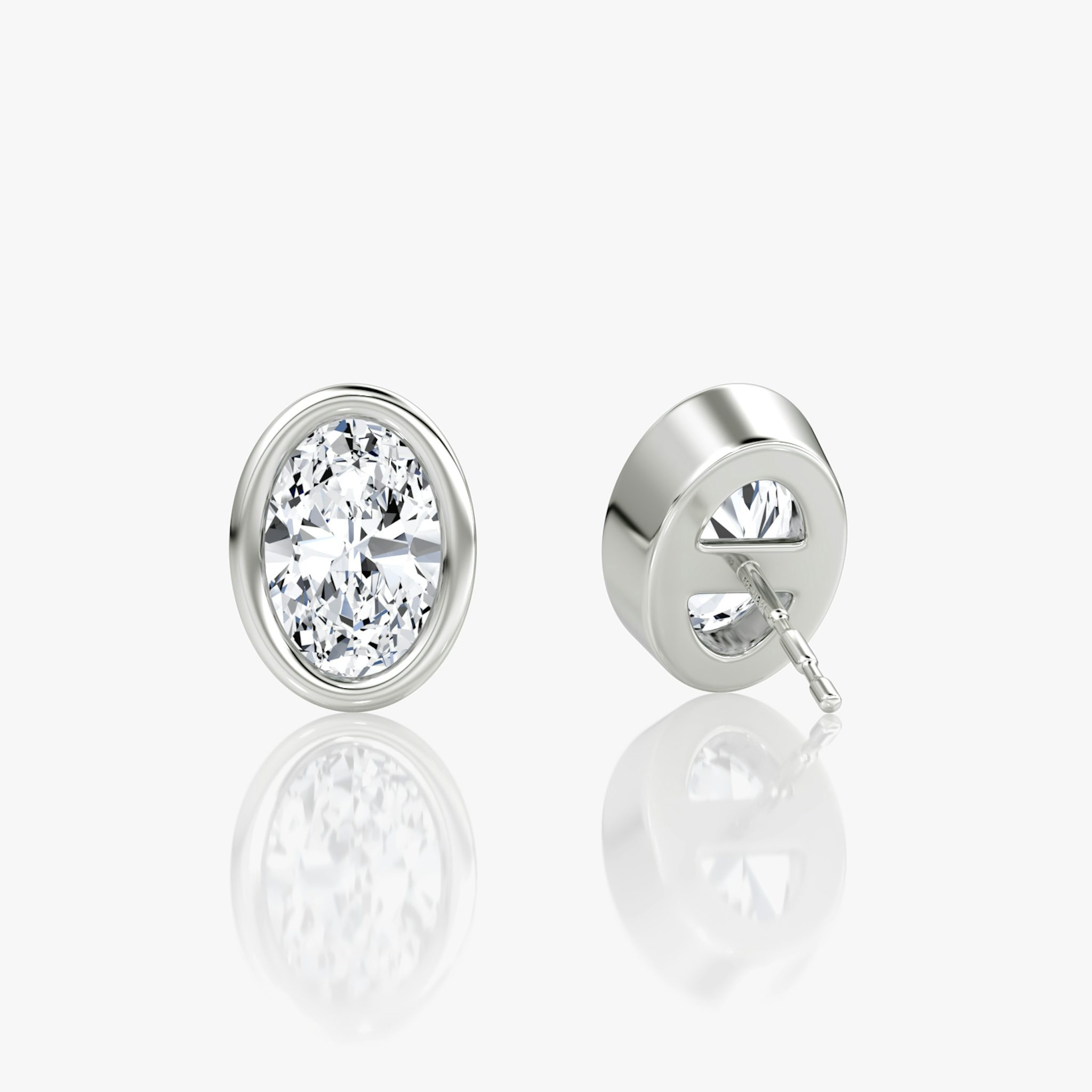 Bezel Solitaire Stud | Oval | 14k | White Gold | caratWeight: other