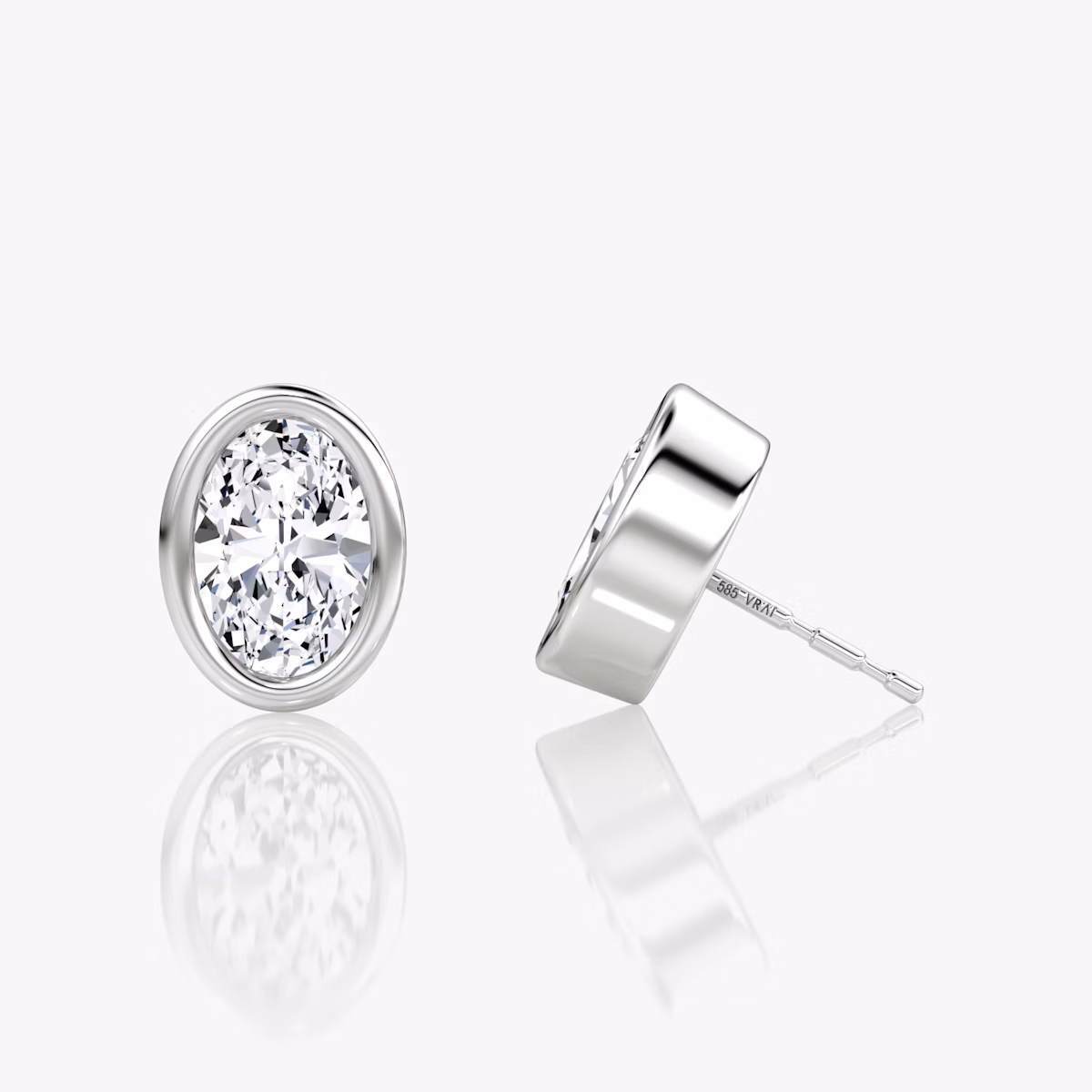 Bezel Solitaire Stud | Oval | 14k | White Gold | caratWeight: other
