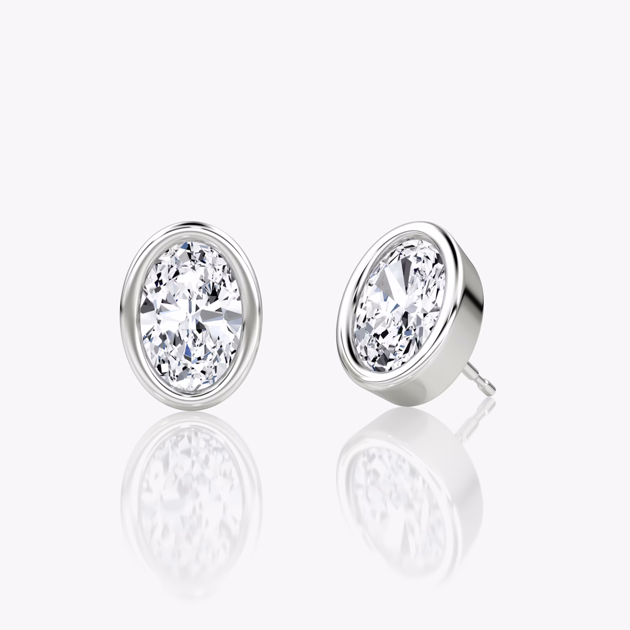 Bezel Solitaire Stud | Oval | 14k | White Gold | caratWeight: other